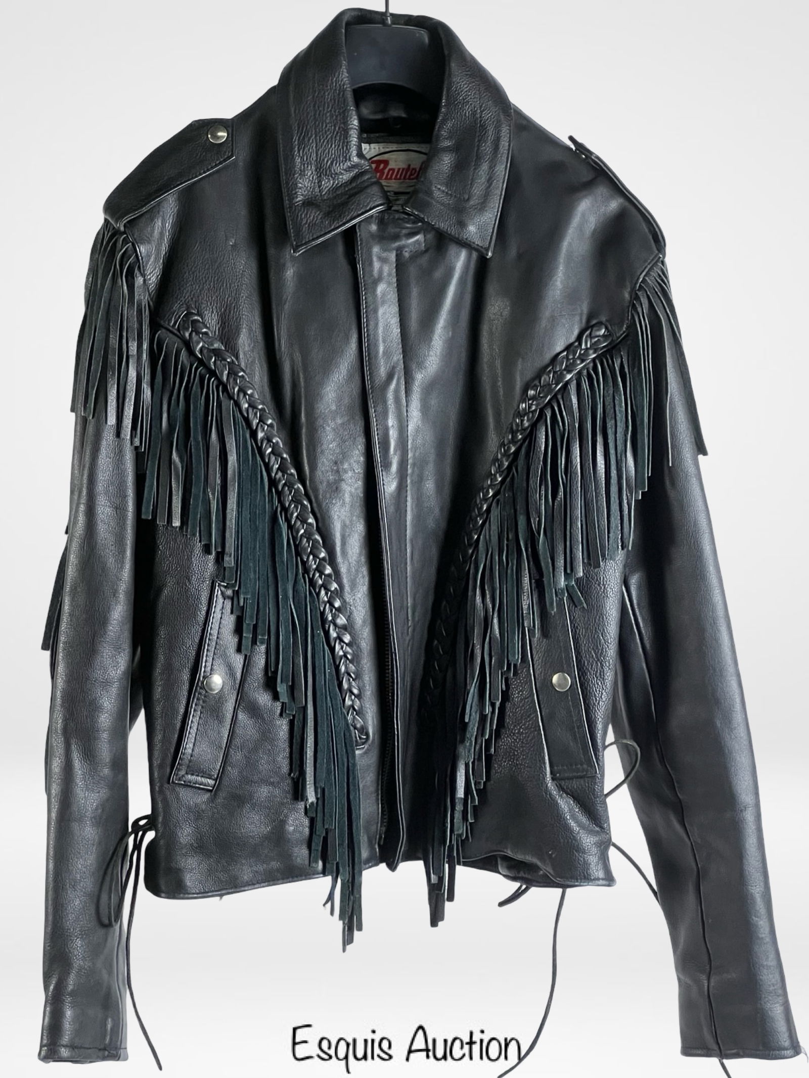 Route 66 Black Leather Fringe Motorcycle Jacket (1 of 4)