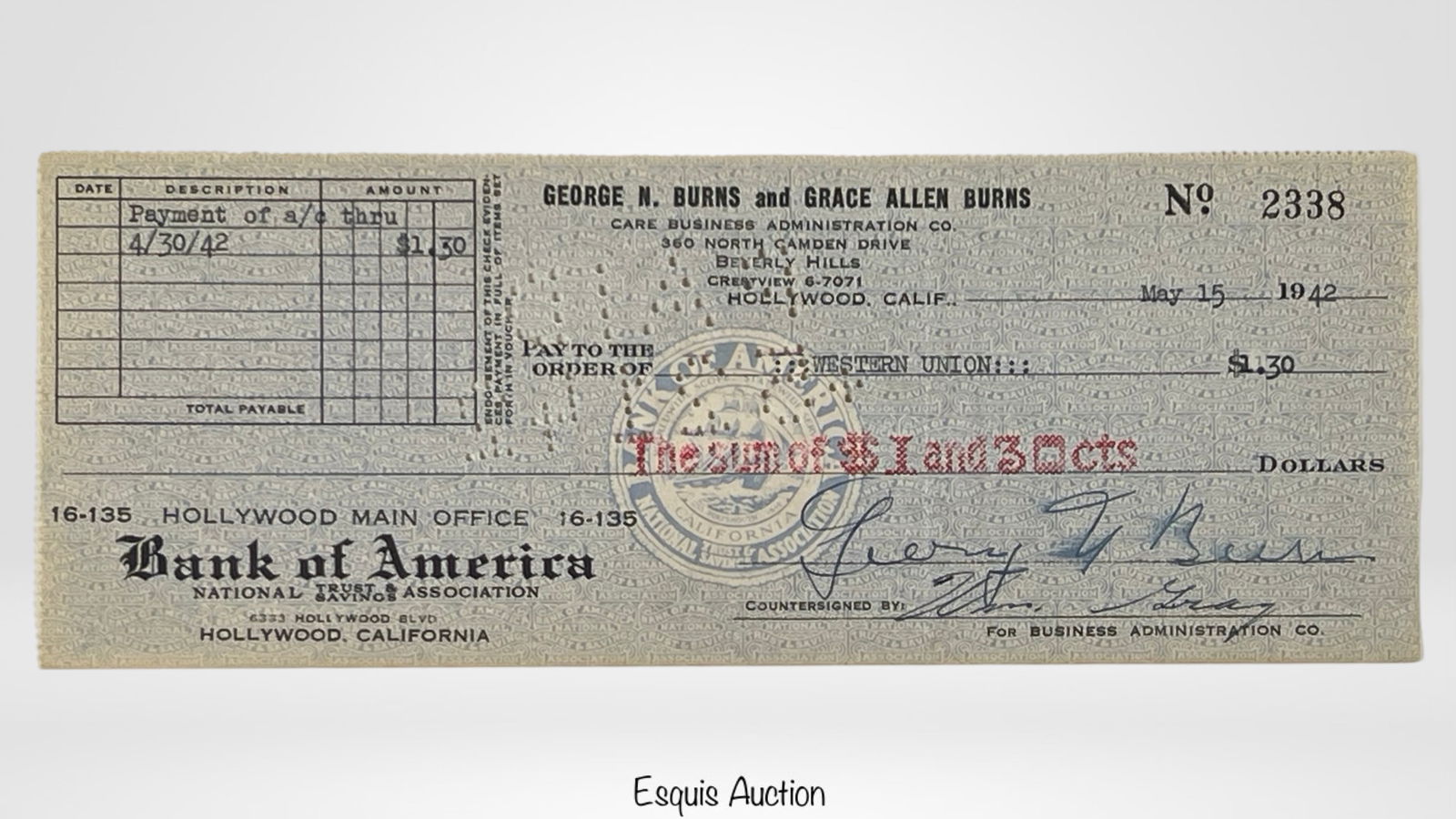 George Burns Signed Bank Check (1 of 5)