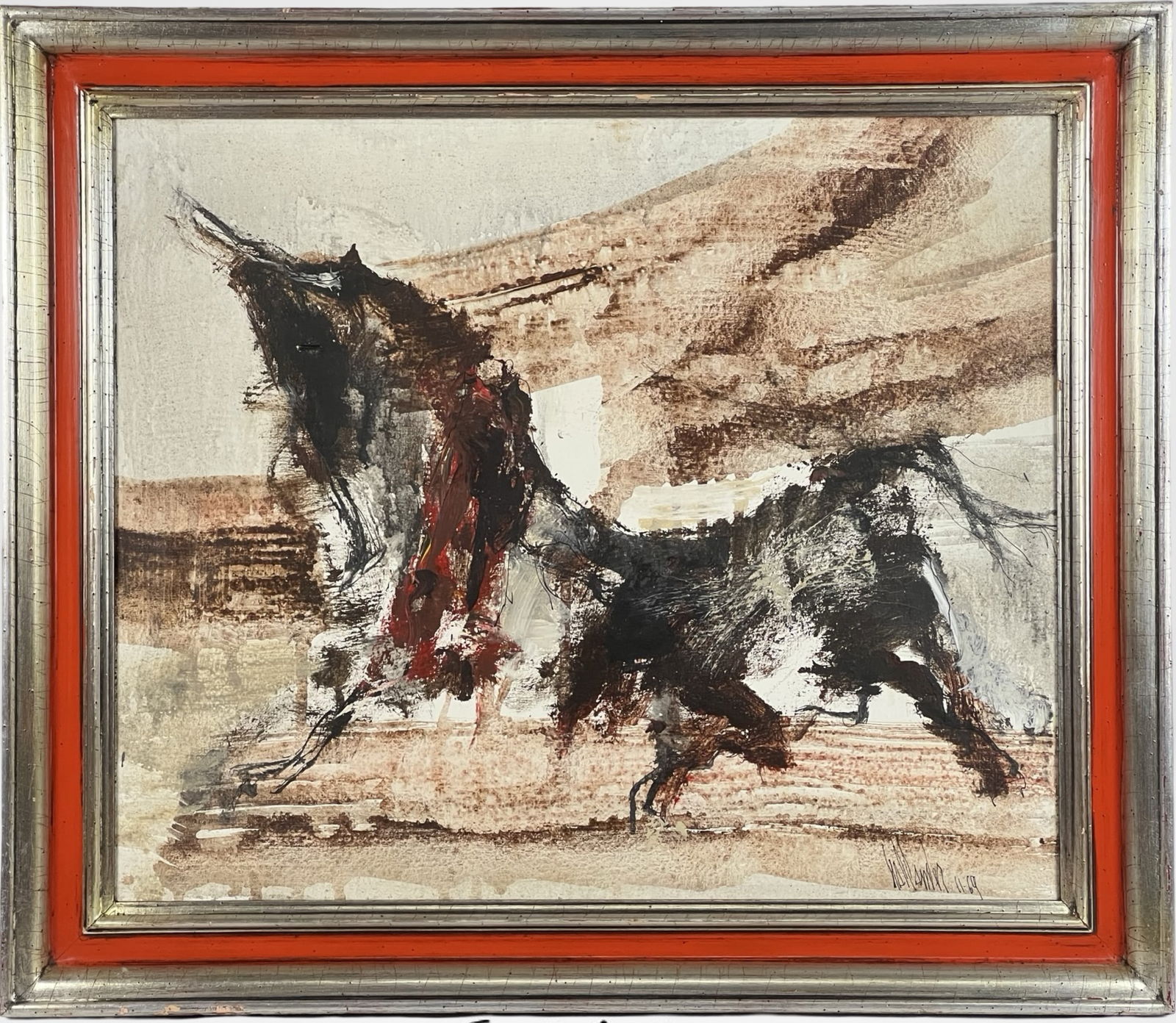 Gino Hollander Abstract Bull Oil Painting, 1969 (1 of 4)