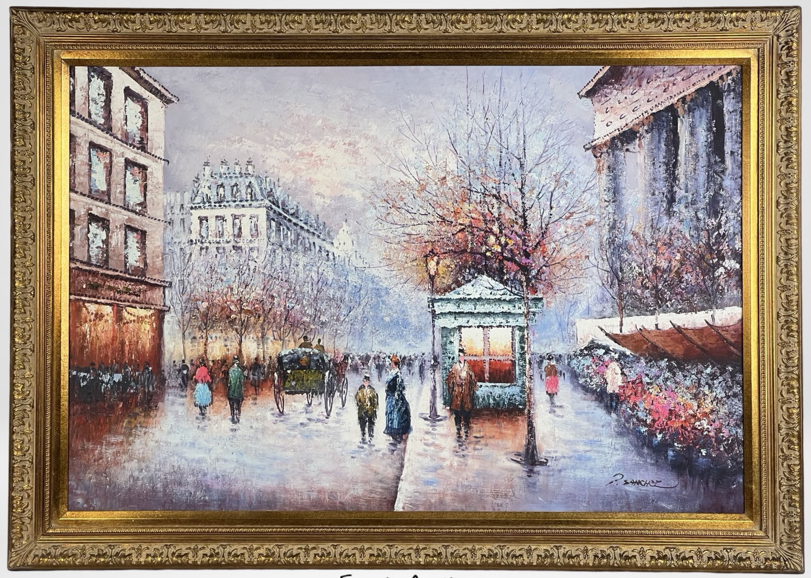 P. Sanchez Parisian Street Scene Oil Painting (1 of 3)