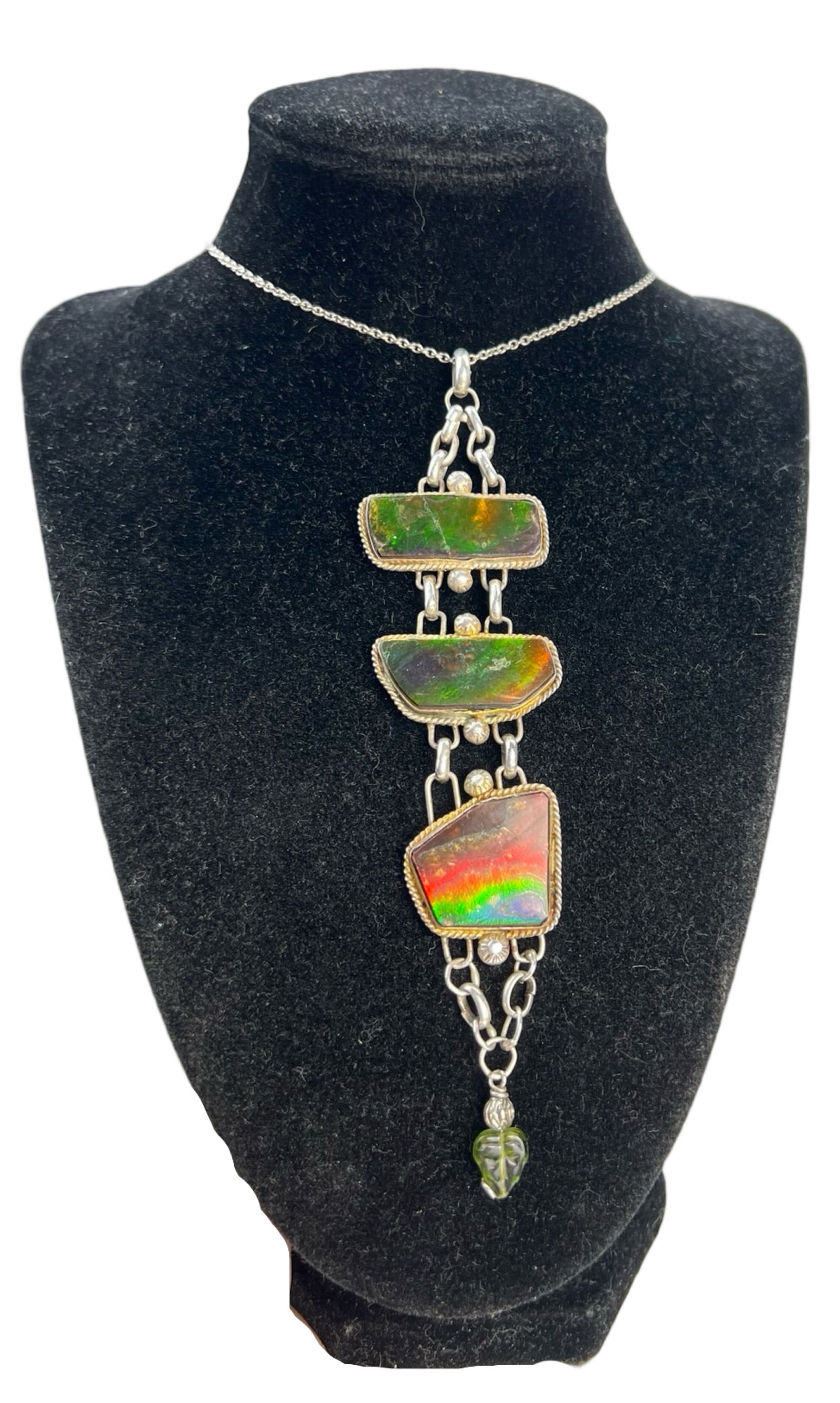 Sterling Silver Necklace w/ Large Ammolite Pendant (1 of 5)
