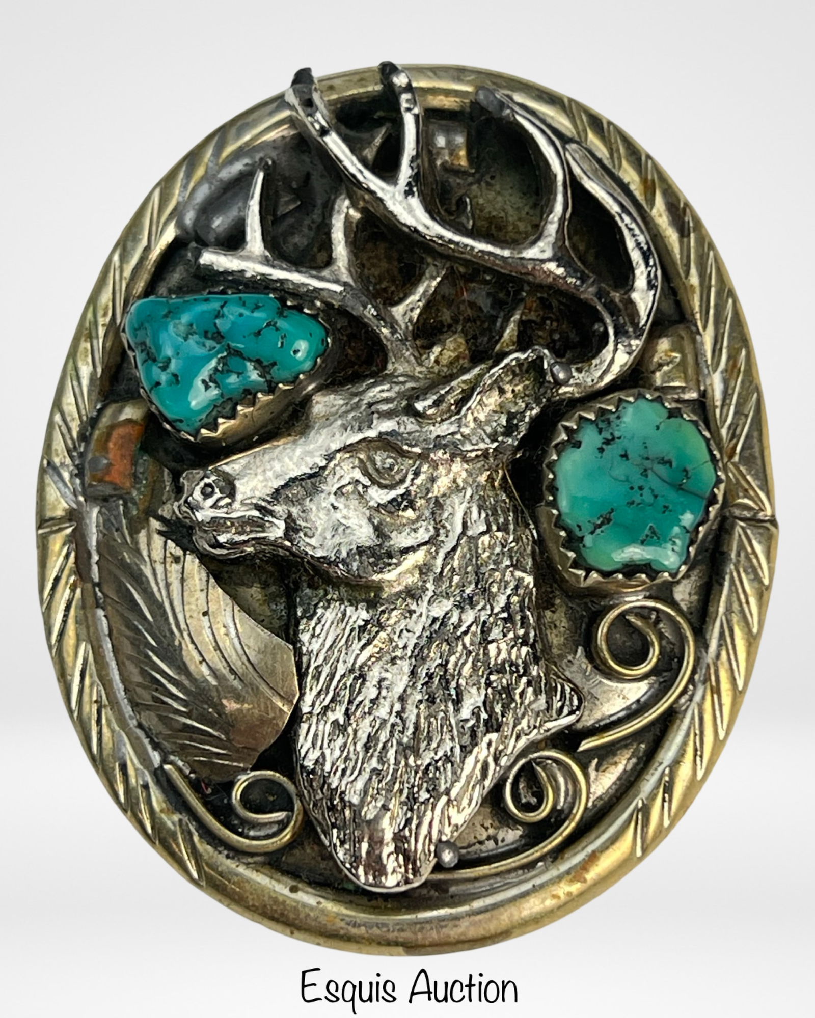 Navajo Sterling Silver & Turquoise Deer Bolo Tie (1 of 5)
