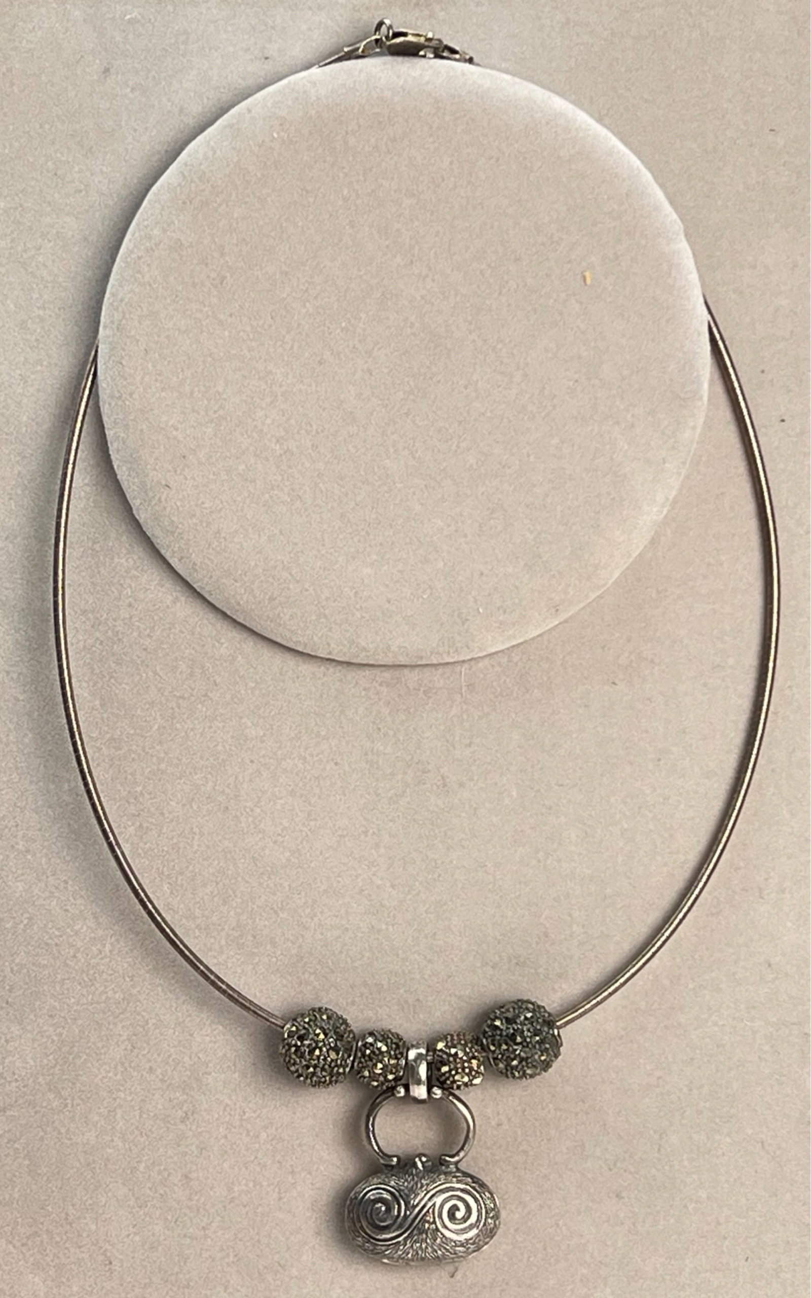 Sterling Silver Necklace w/ Marcasite Locket: Sterling Silver Necklace with Sterling Silver Marcasite Poison Pill Purse Hidden Locket Pendant. Necklace is 15" long. Good Condition.