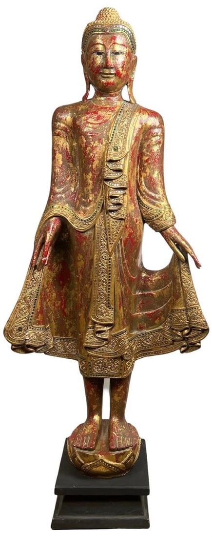 Burmese Thai Gilded & Lacquered Buddha Statue (1 of 6)