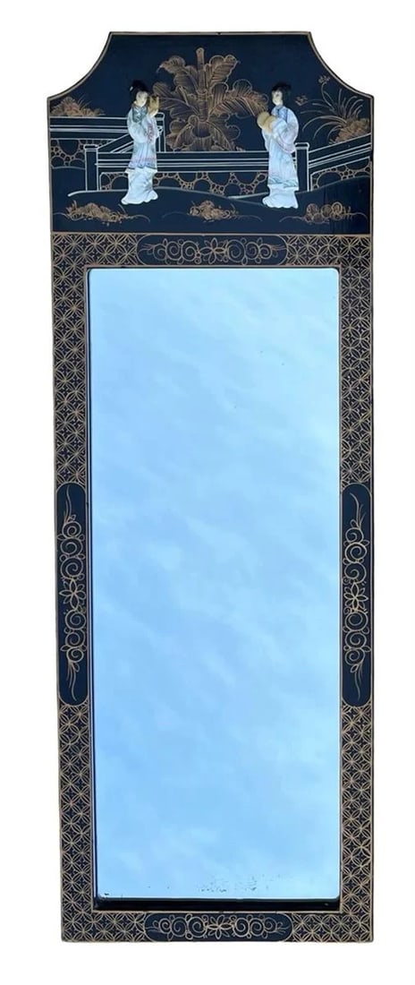 Vintage Chinese Black Lacquered Wall Mirror (1 of 5)