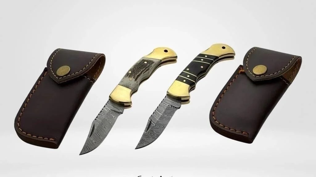 Two Damascus Steel Pocket Knives by Hunan Mugal (1 of 3)