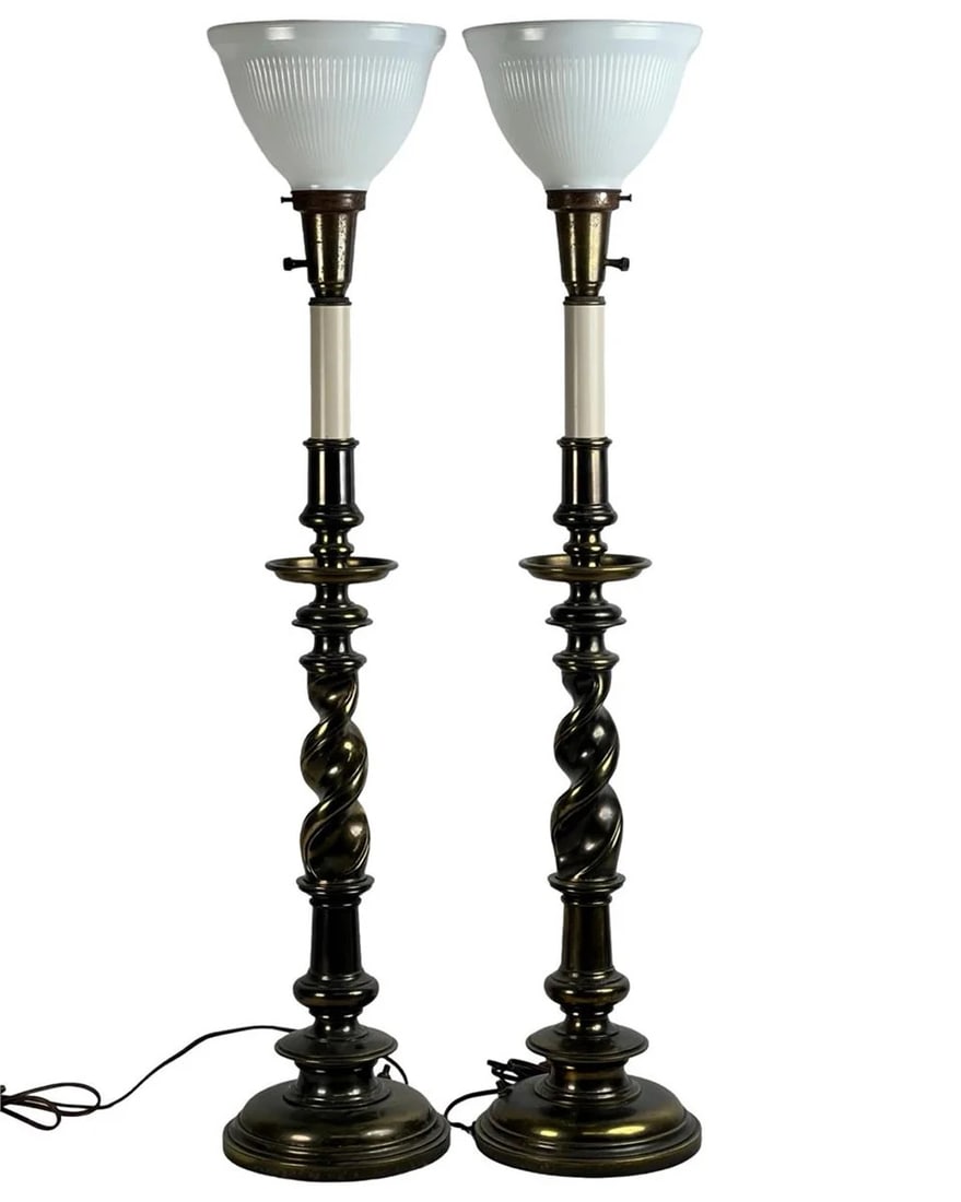 Stiffel Brass Barley Twist Torchiere Table Lamps (1 of 4)