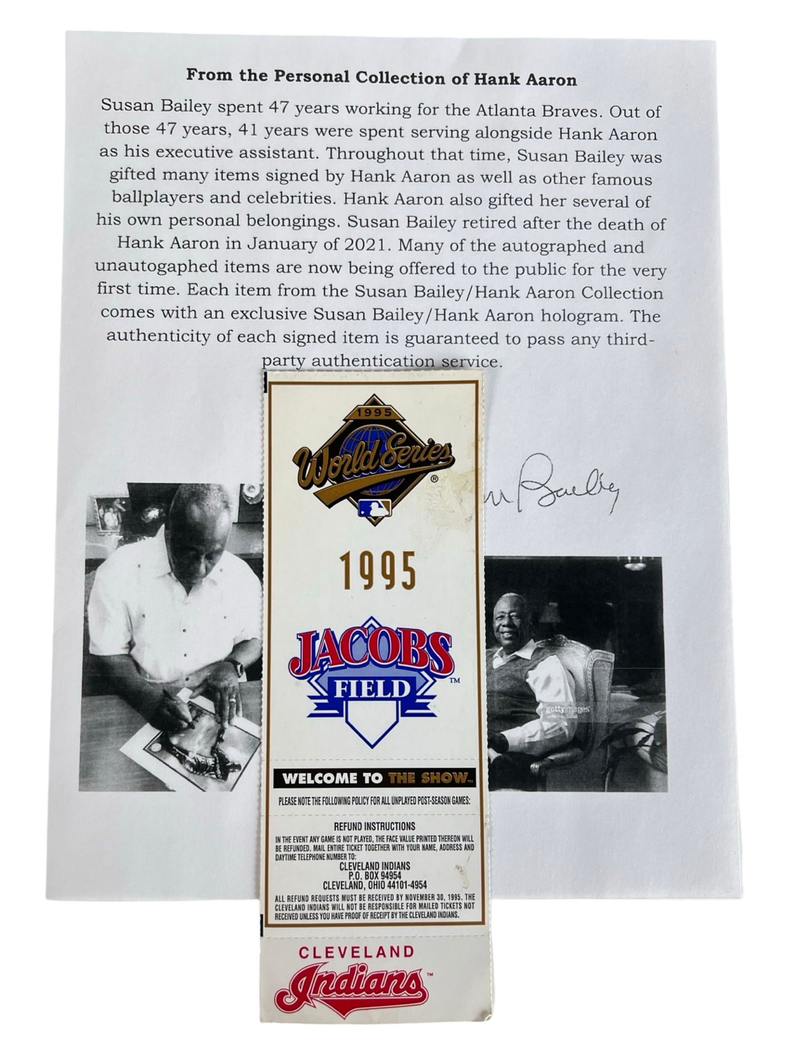 Hank Aaron's Personal Collection 1995 Game Ticket (1 of 4)