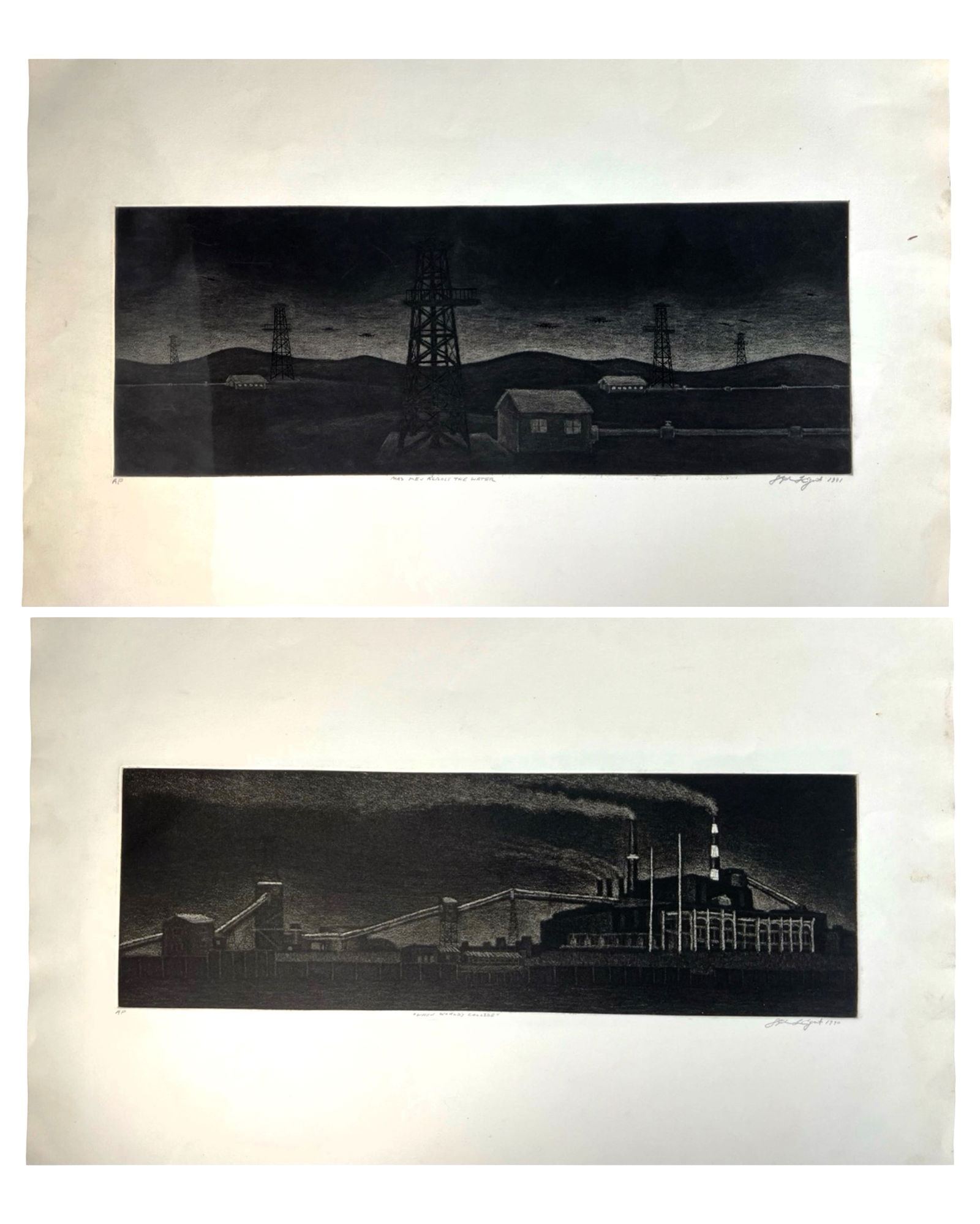 Two Industrial Art Black & White Lithographs (1 of 12)