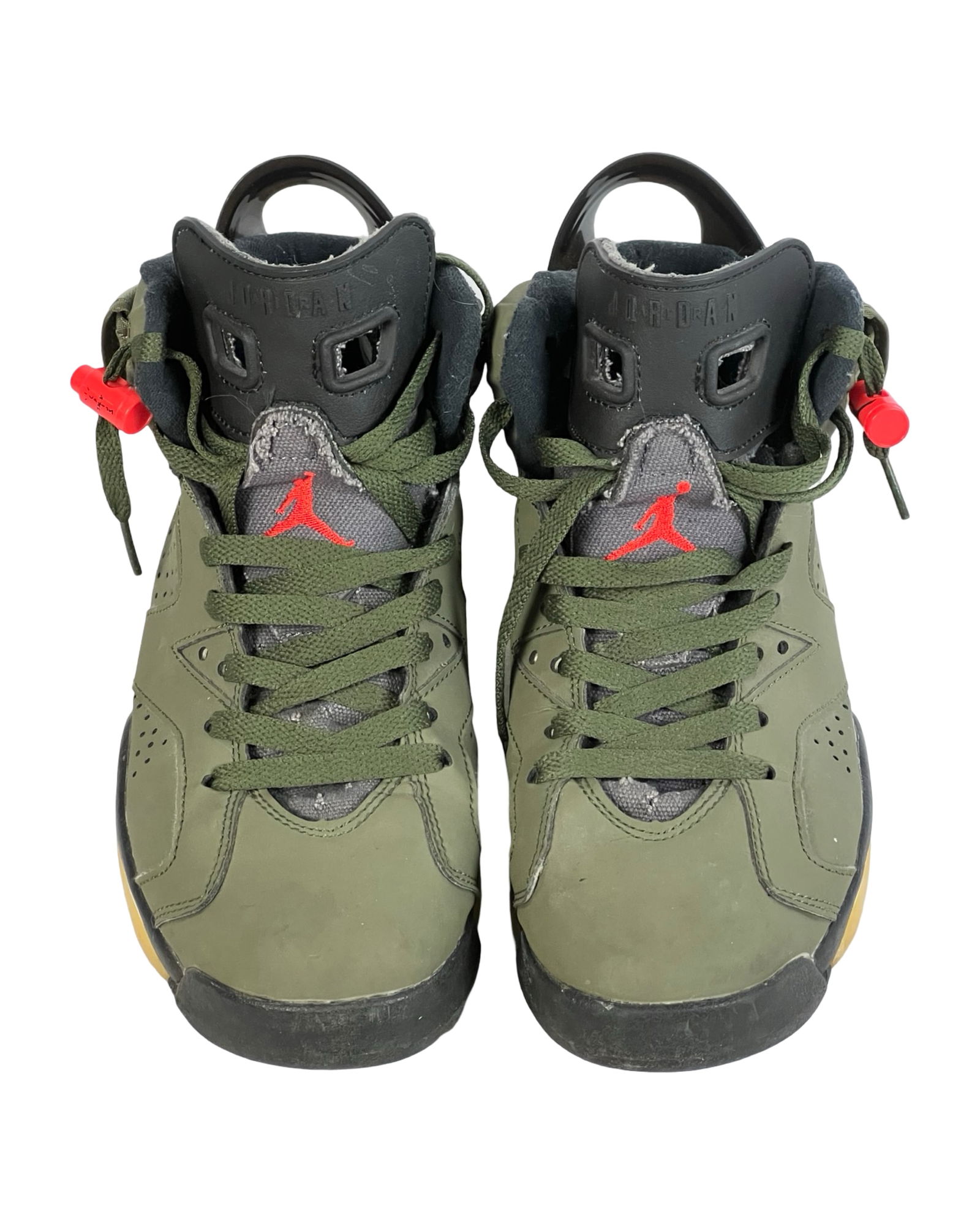 Men's Air Jordan 6 Retro Travis Scott Sneakers: Step up your sneaker game with the highly sought-after Air Jordan 6 Retro Travis Scott in Olive Green. This limited-edition collaboration between Jordan Brand and Travis Scott features a premium suede