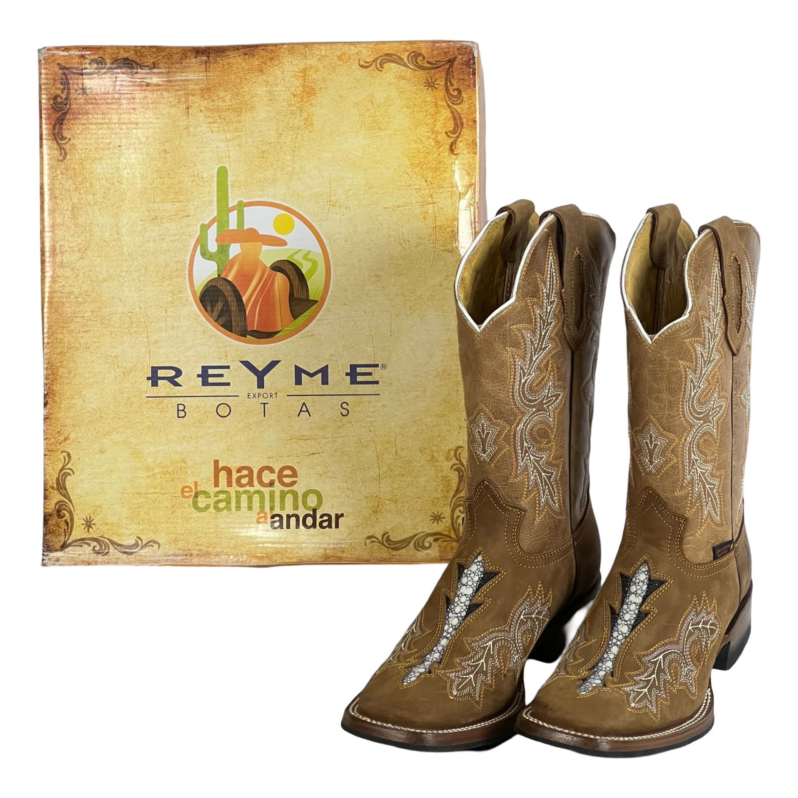 Reyme Western Cowboy Leather Boots Sz7.5: Step into style with these premium Reyme Western cowboy boots, featuring intricate embroidery and exotic inlay details on the vamp. Crafted from high-quality leather with a distressed finish, these bo