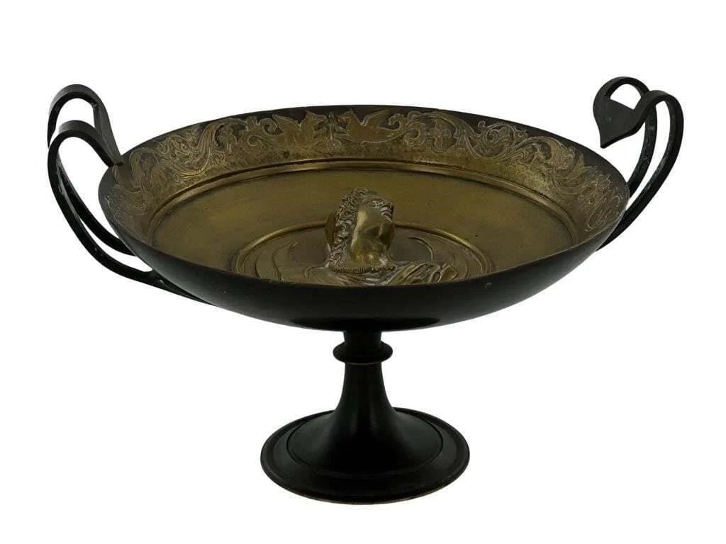 Ferdinand Levillain French Bronze Cassolette Bowl: Experience the grandeur of the Napoleon III period with this Antique French Patinated Bronze Tazza or Cassolette Bowl, attributed to the celebrated sculptor Ferdinand Levillain. This piece captures th