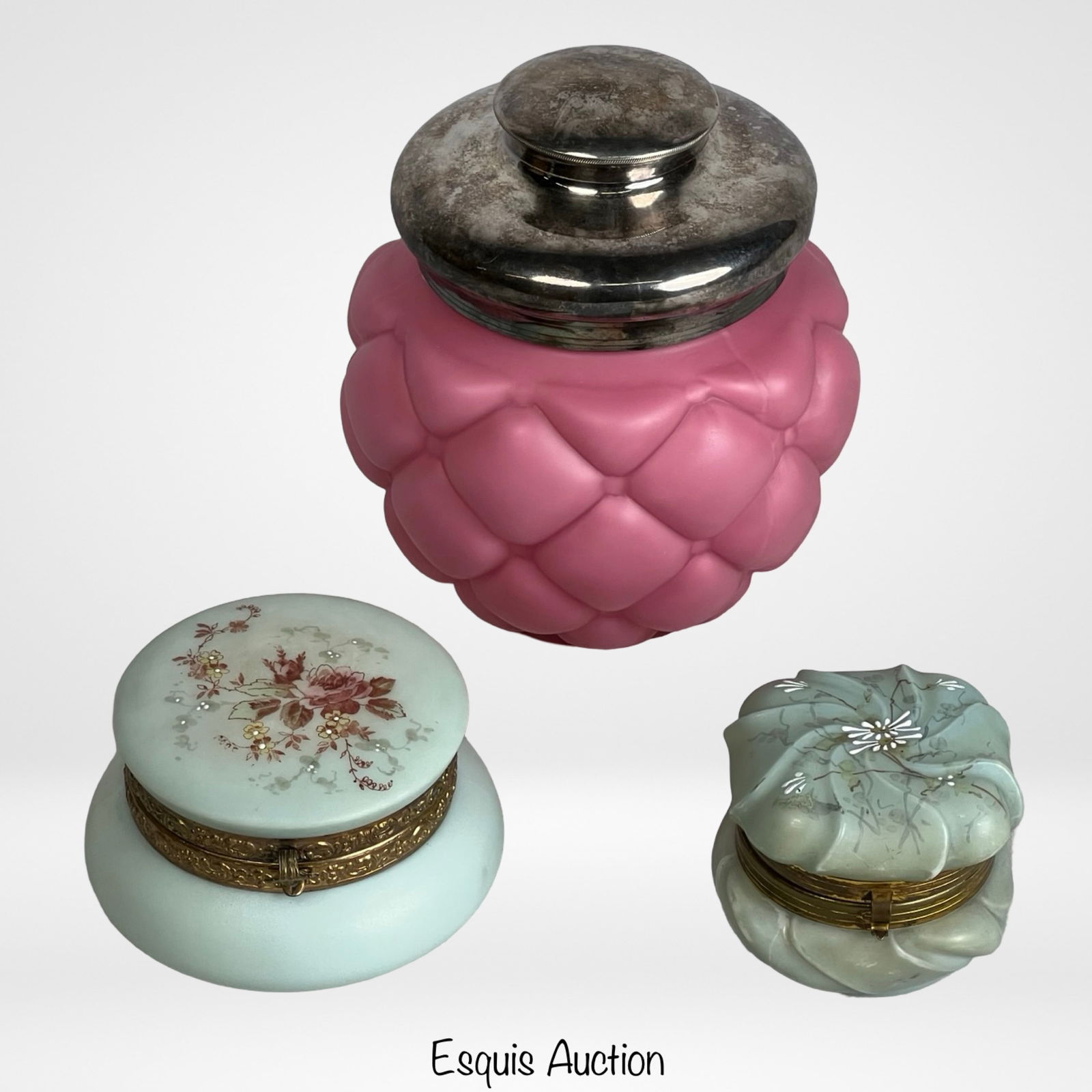 Edwardian Satin Glass Vanity Jars & Powder Box (1 of 5)