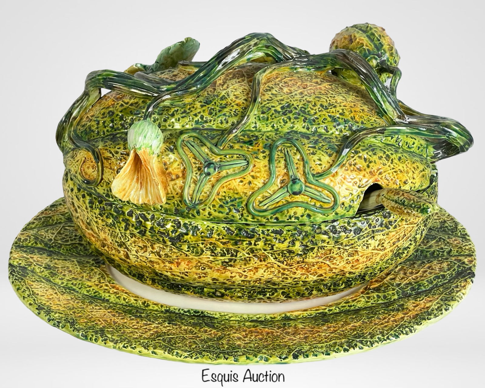 Italian Majolica Cabbage Tureen Platter Meiselman (1 of 6)