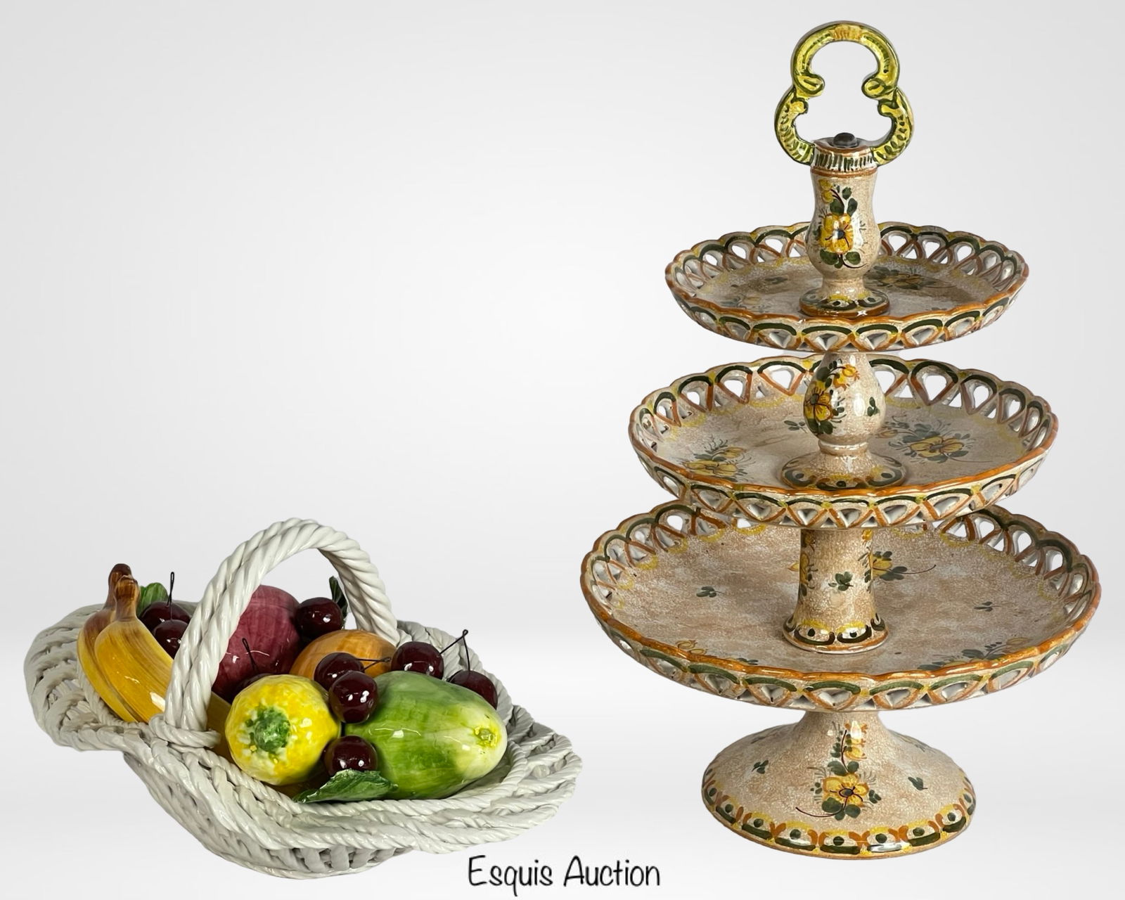 Italian Majolica Three-Tier Serving Stand & Capodi (1 of 7)