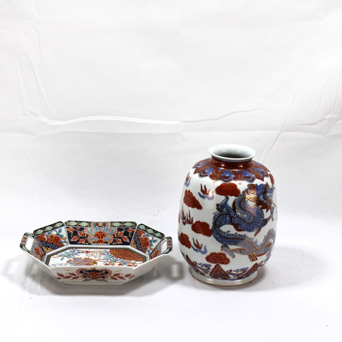 Japanese Imari Style Hexagonal Tray and Chinese Dragon Porcelain Vase (1 of 3)