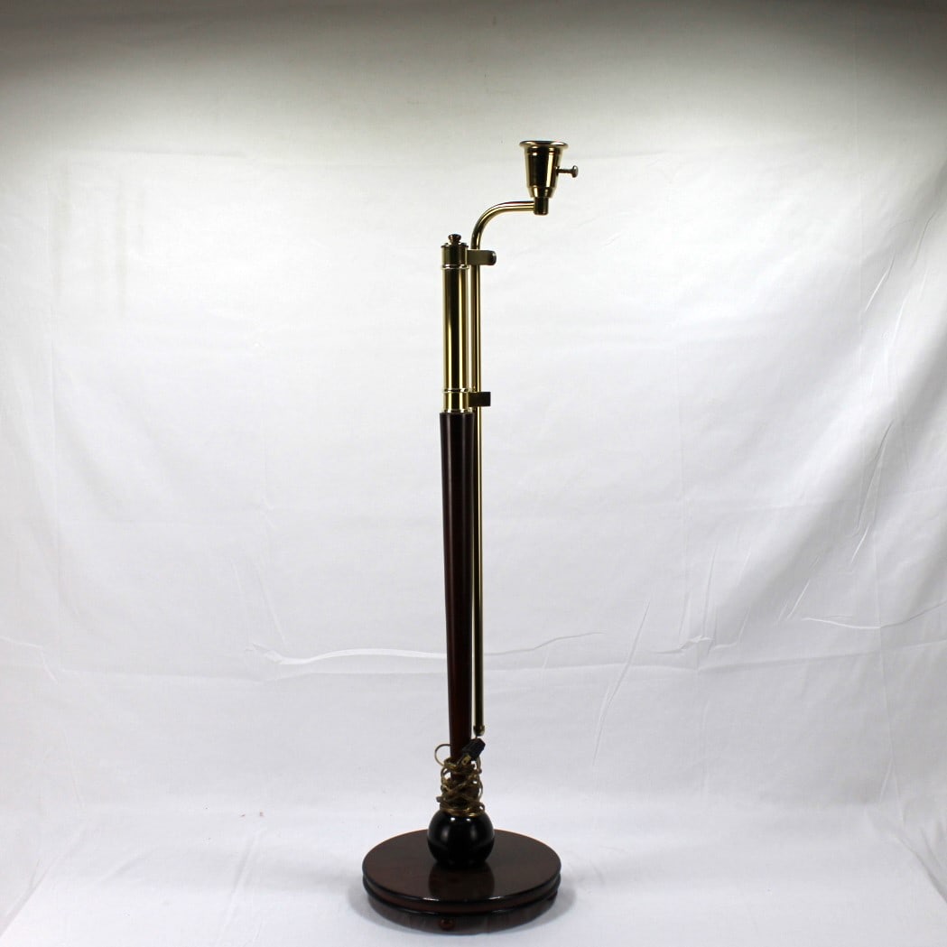 Adjustable Brass and Wood Table Lamp with Round Base (1 of 2)
