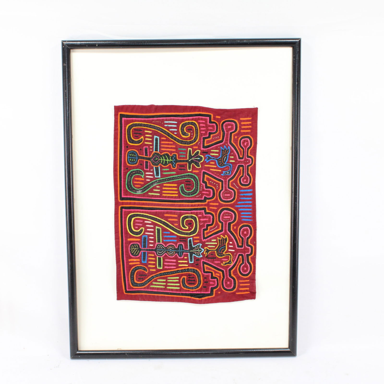 Framed Colorful Indian Mola Textile Art (1 of 2)
