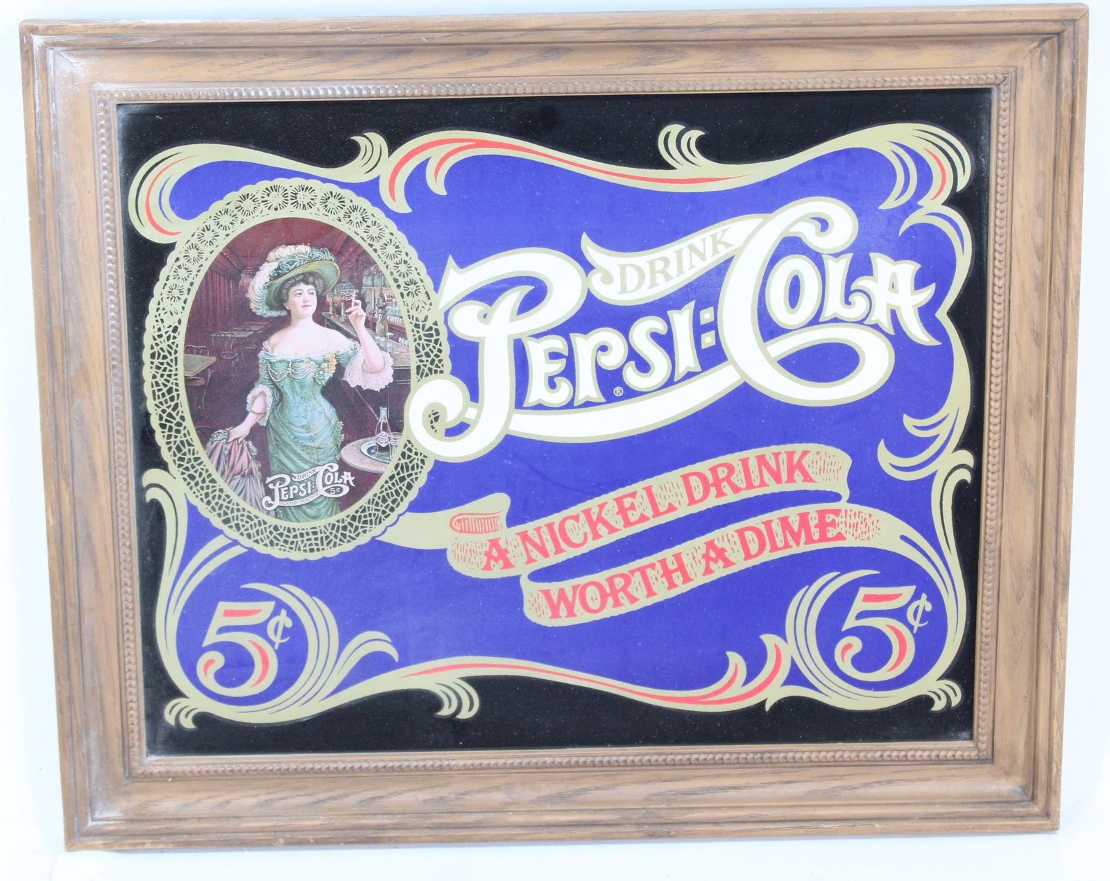 Vintage Pepsi-Cola Mirror Advertisement with Wood Frame (1 of 1)