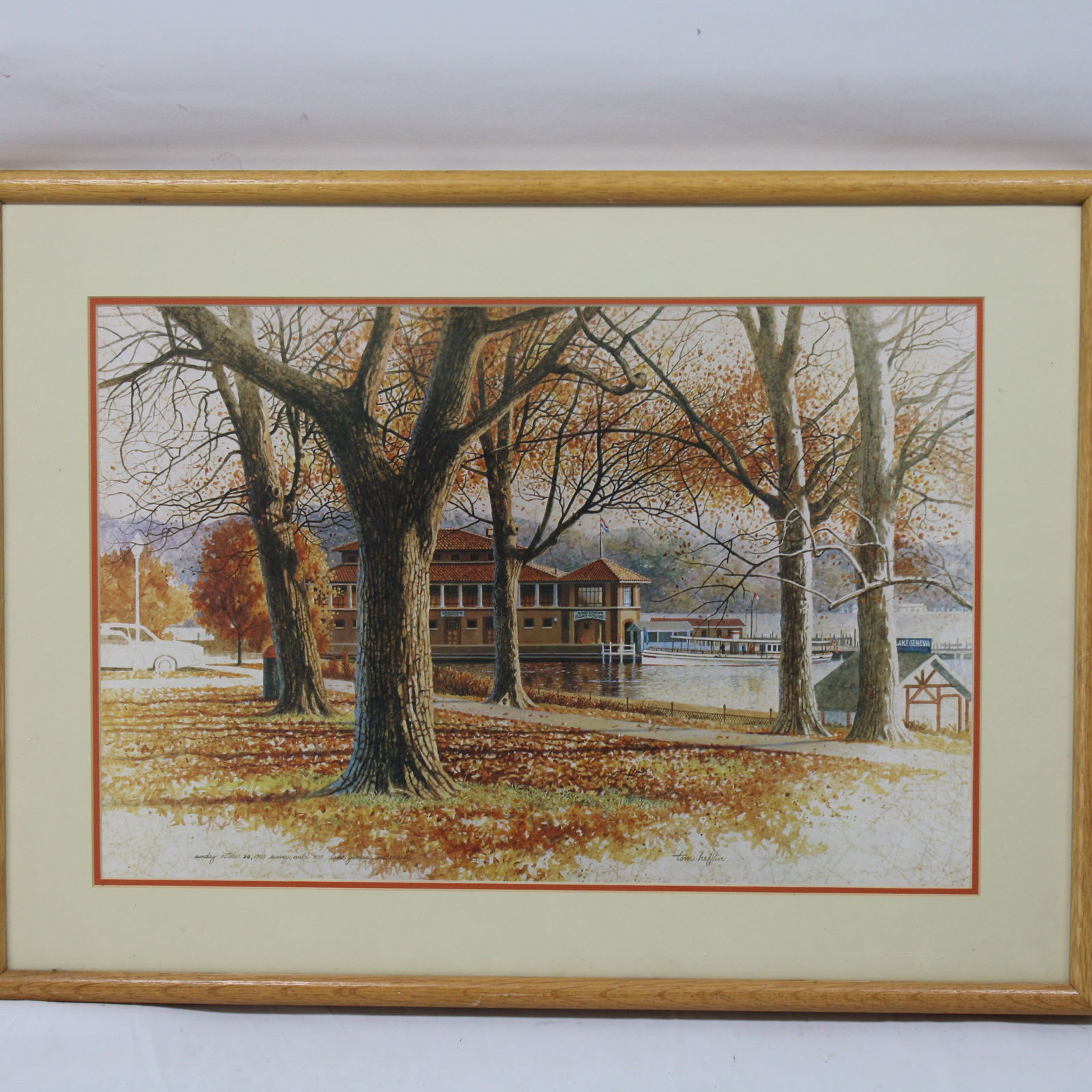 Tom Heflin Framed Landscape Print Autumn River Scene with Boathouse (1 of 3)