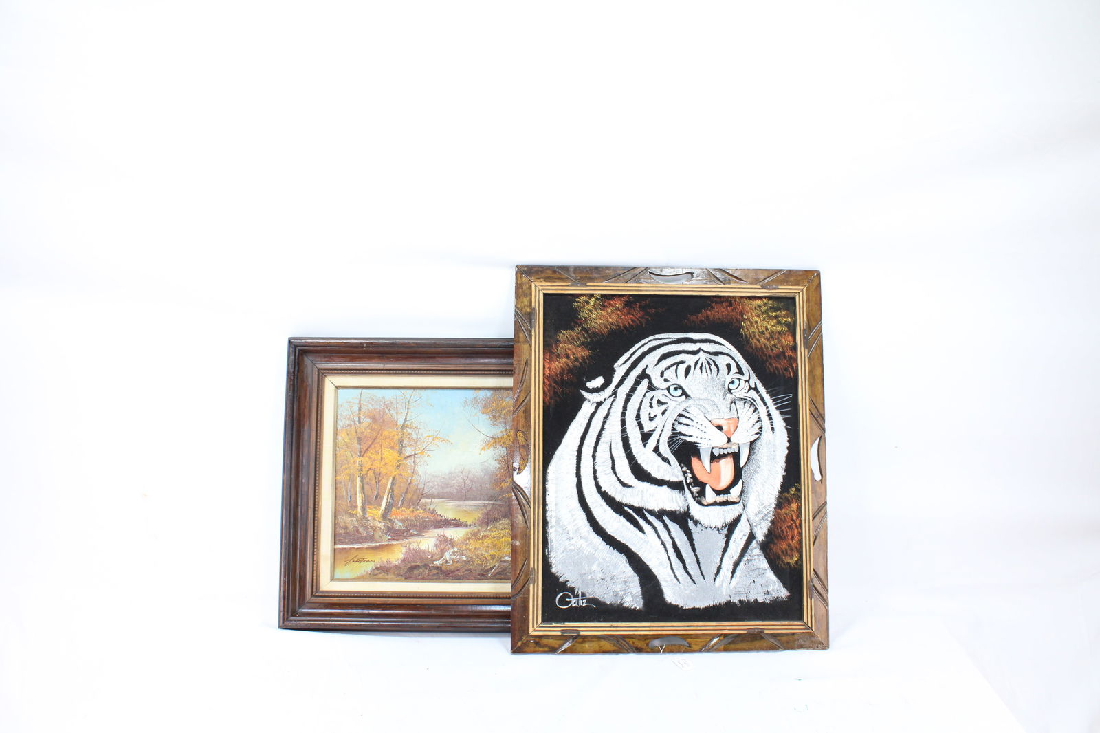 Set of Framed Artwork Including Autumn Scene and Tiger Portrait (1 of 4)