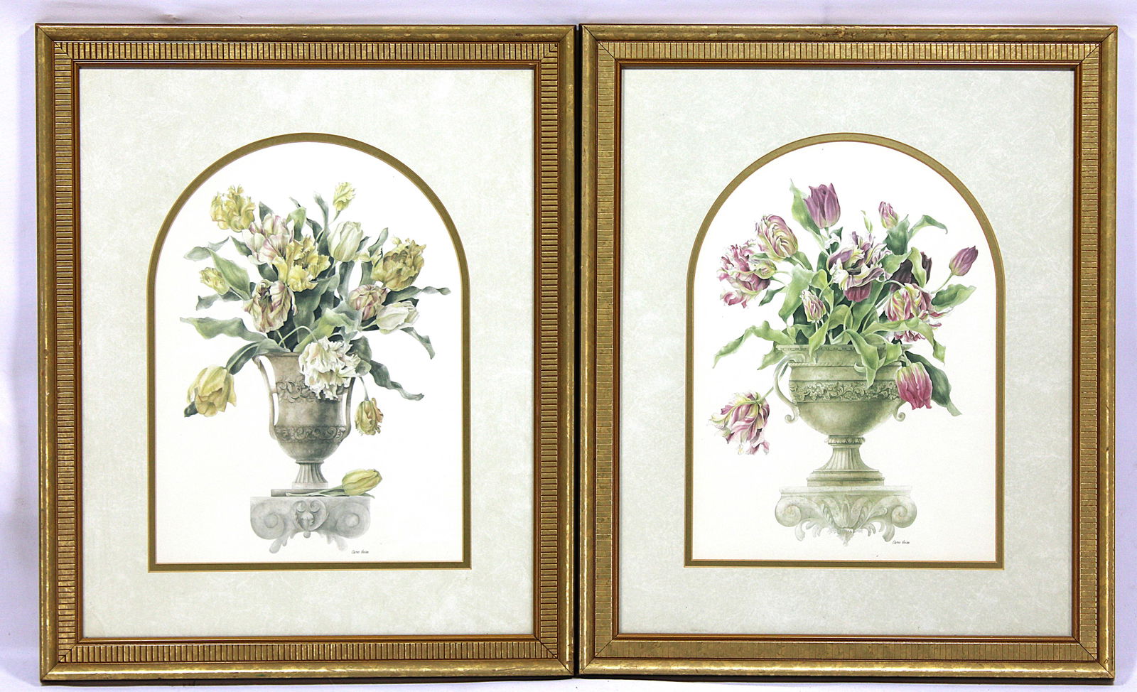 Elegant Floral Still Life Prints by Caren Heine in Ornate Gold Frames - Set of Two (1 of 3)