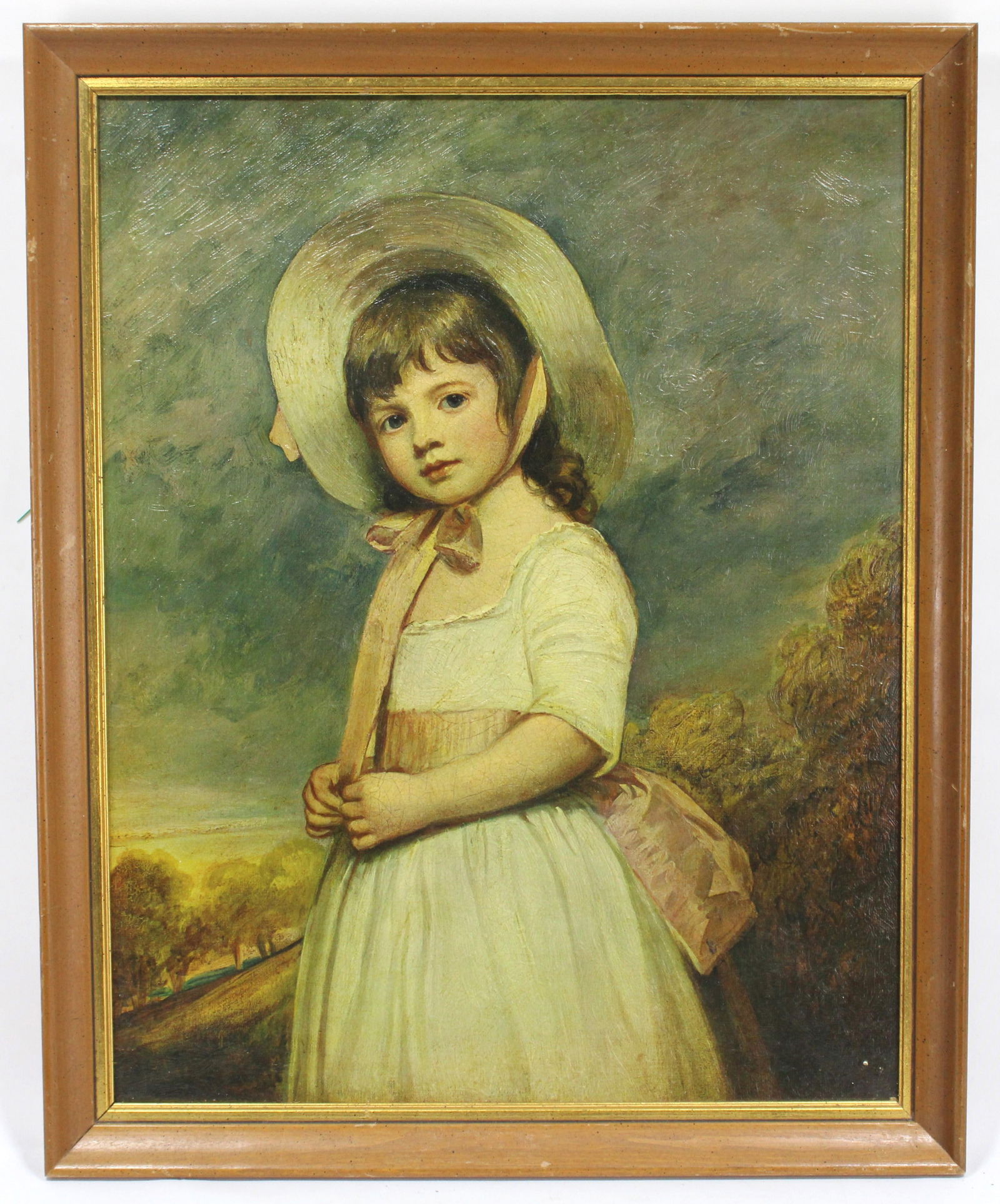 Classic Portrait of a Girl in White Dress and Bonnet in Gold-Toned Frame. (1 of 2)