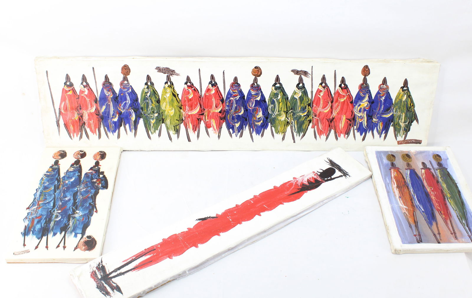 African Tribal Maasai Warrior Paintings Set of 4 Vibrant Original Artwork (1 of 5)