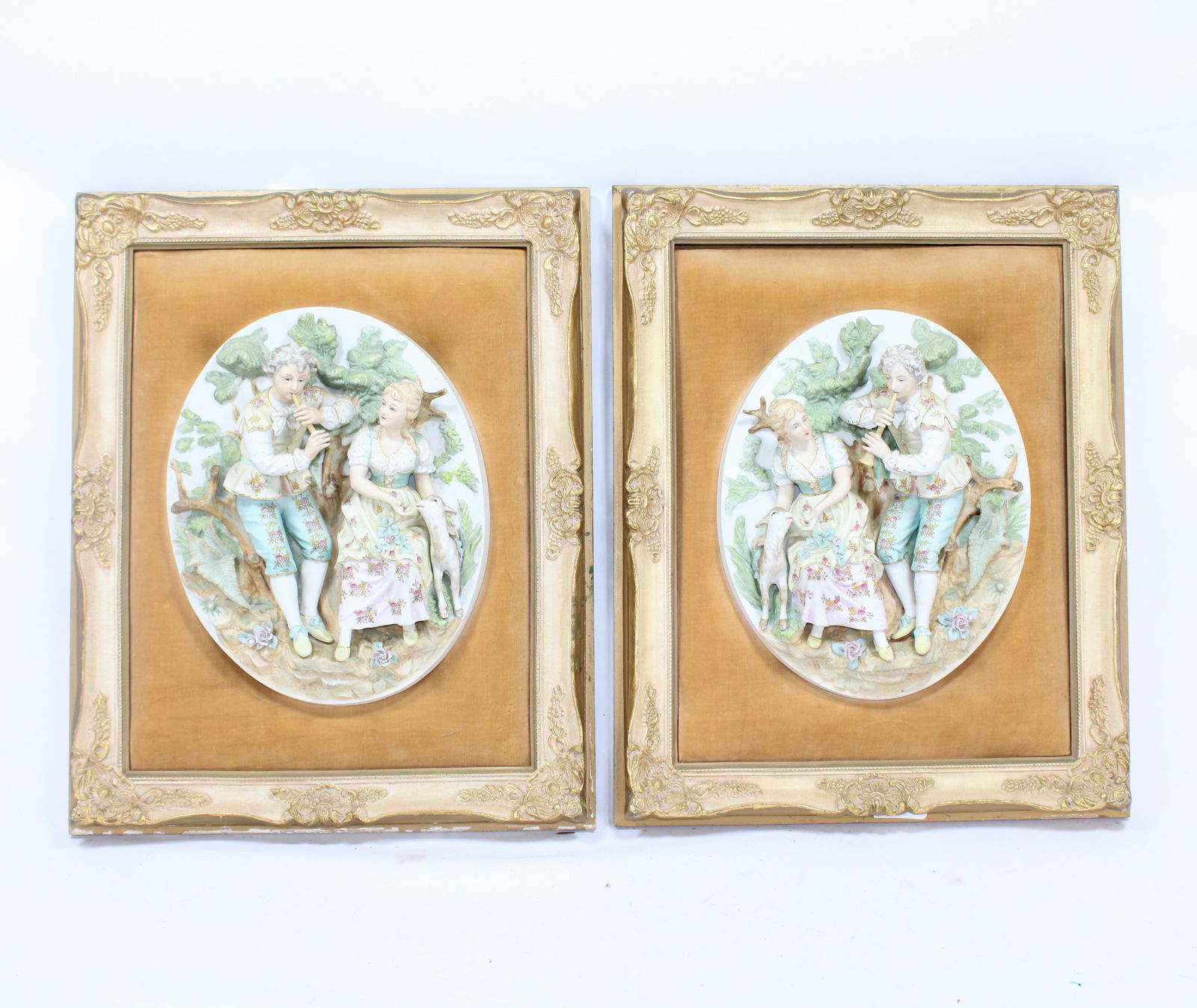 Pair of Framed Porcelain Relief Plaques - Romantic Scenes (1 of 2)