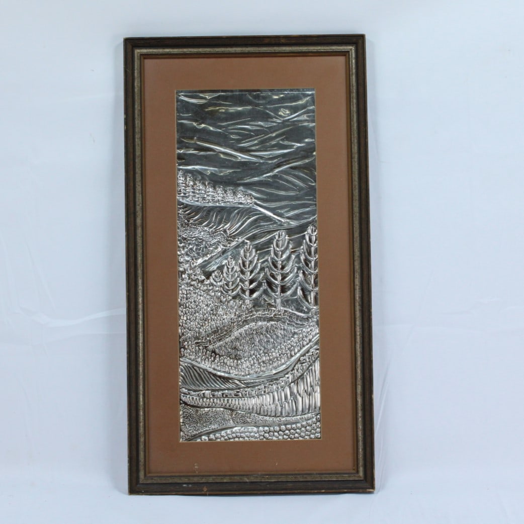 Embossed Silver-Tone Metal Landscape Art Framed Handmade Wall Decor (1 of 1)