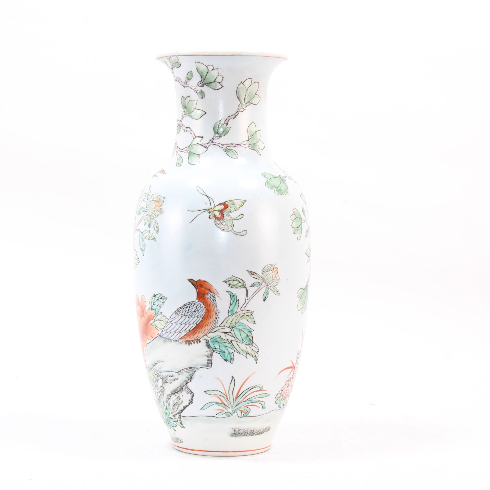Chinese Oriental Hand-Painted Porcelain Vase with Bird and Floral Design (1 of 2)