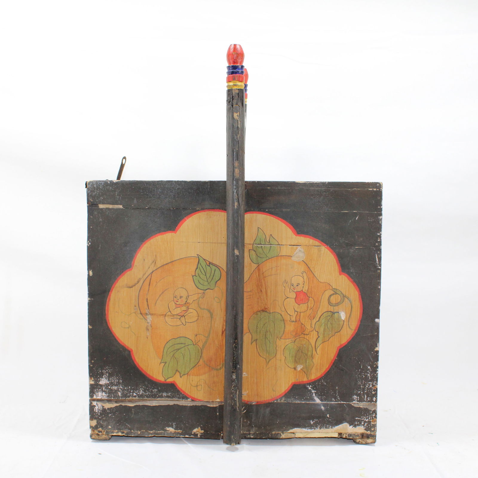 Antique Chinese Wooden Basket with Hand-Painted Design (1 of 3)