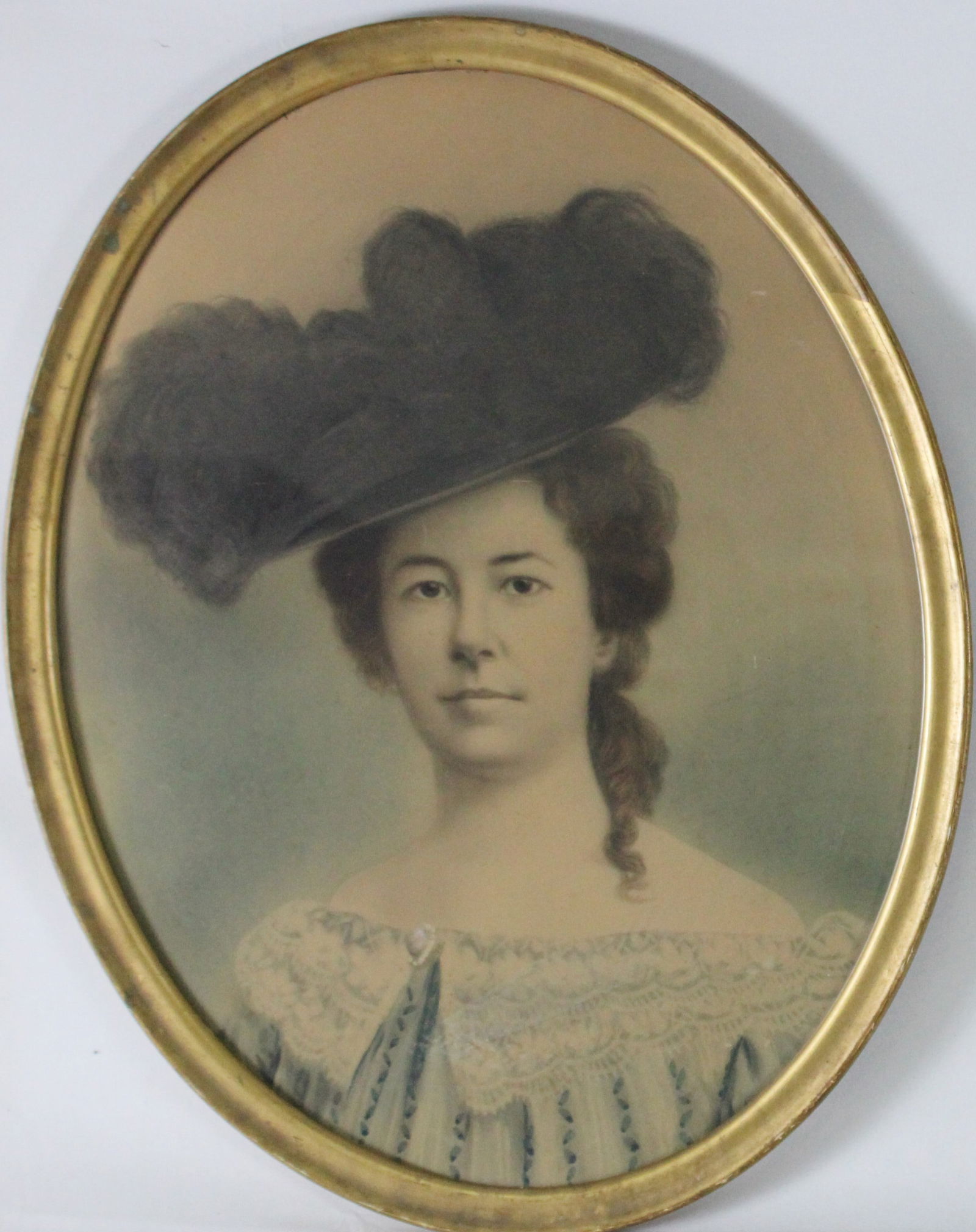 Pair of Antique Oval Framed Portraits of Women in Victorian Attire (1 of 3)