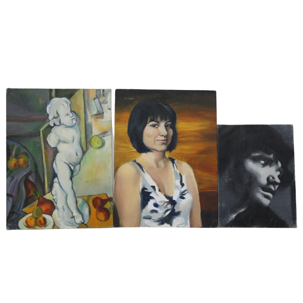 Set of Three Hand-Painted Original Portrait Paintings on Canvas (1 of 2)