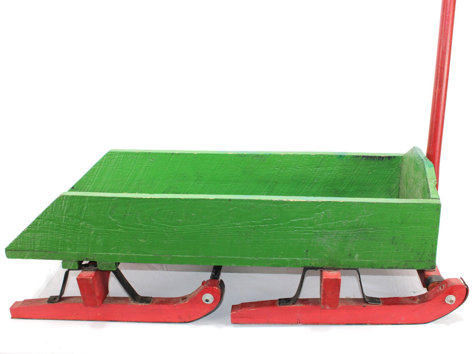 Vintage Wooden Sled with Green Body and Red Runners (1 of 2)