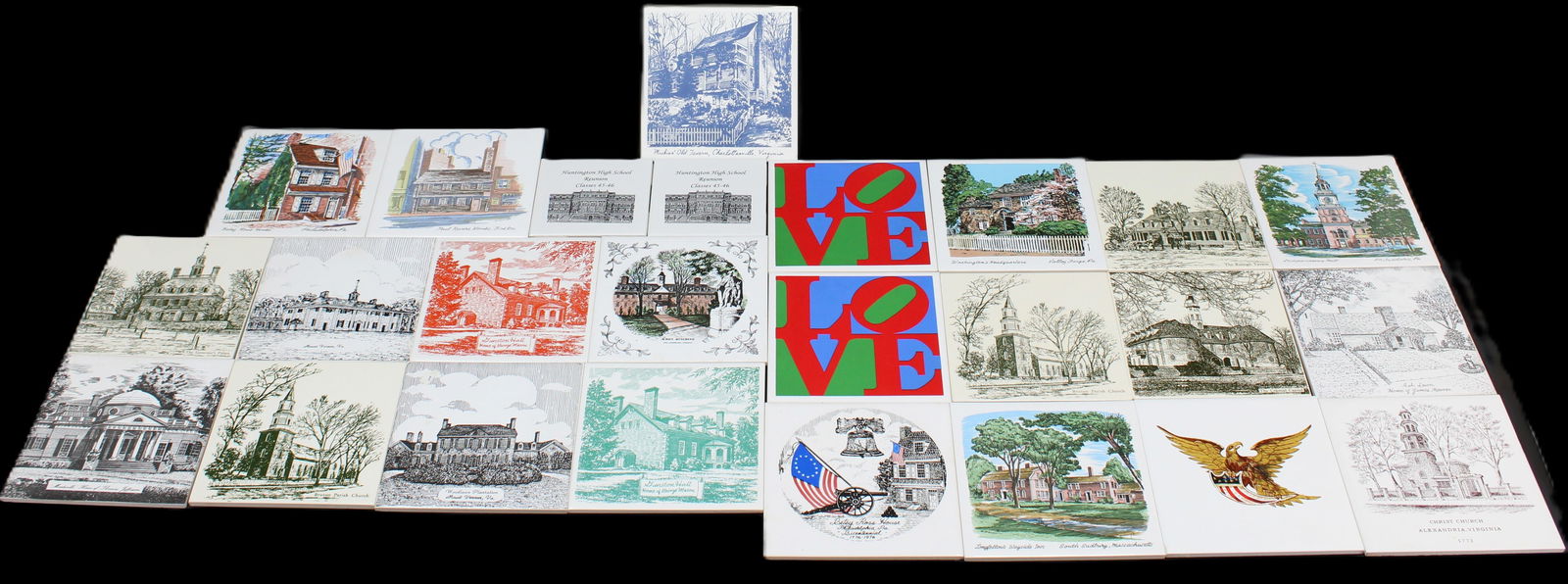 Collectible Ceramic Tiles Depicting Iconic American Landmarks and Symbols: Beautiful set of decorative ceramic tiles showcasing intricate designs of American historical landmarks and patriotic symbols. Each tile features detailed illustrations and vibrant colors, perfect for