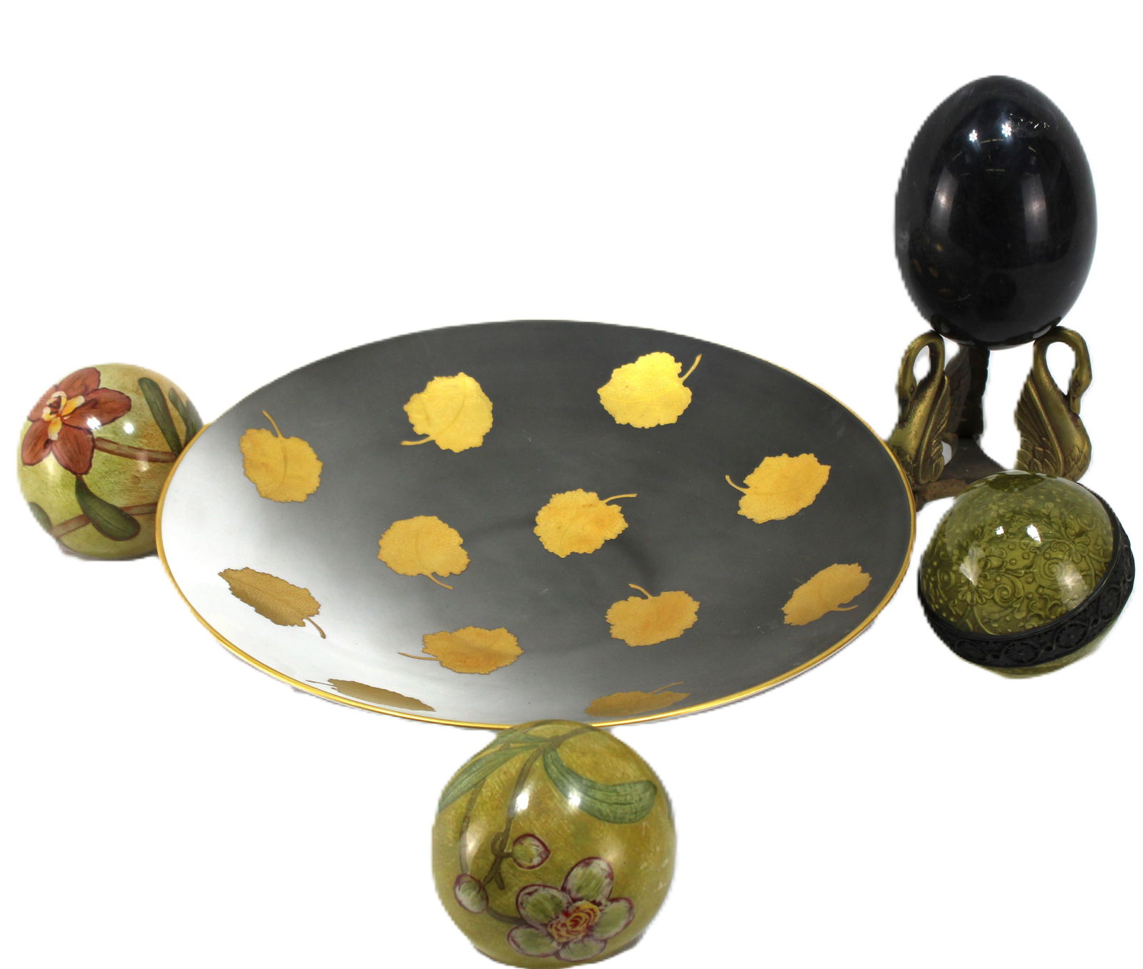 Italian Oro Zecchino Finzi Porcelain Plate with Gold Leaf Motif and Decorative Spheres (1 of 4)