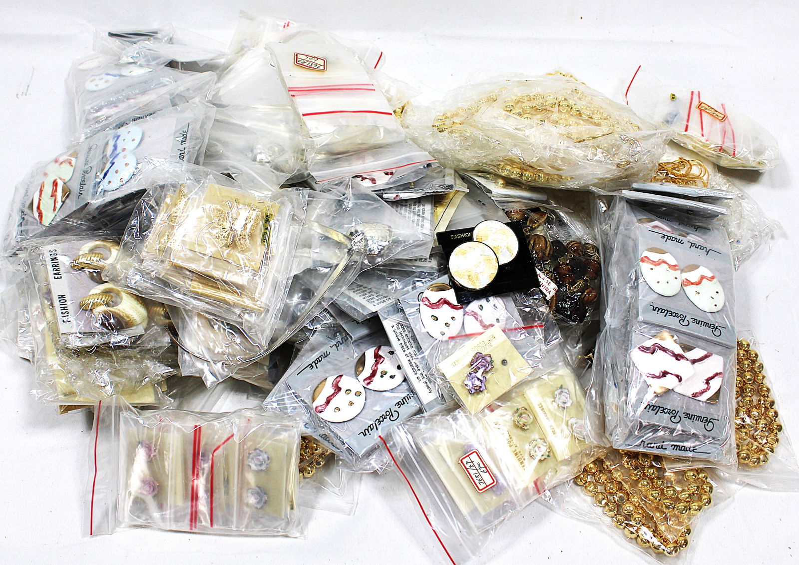 Large Lot of Vintage Jewelry with Hand-Painted Porcelain Earrings & Gold-Tone Necklaces (1 of 2)