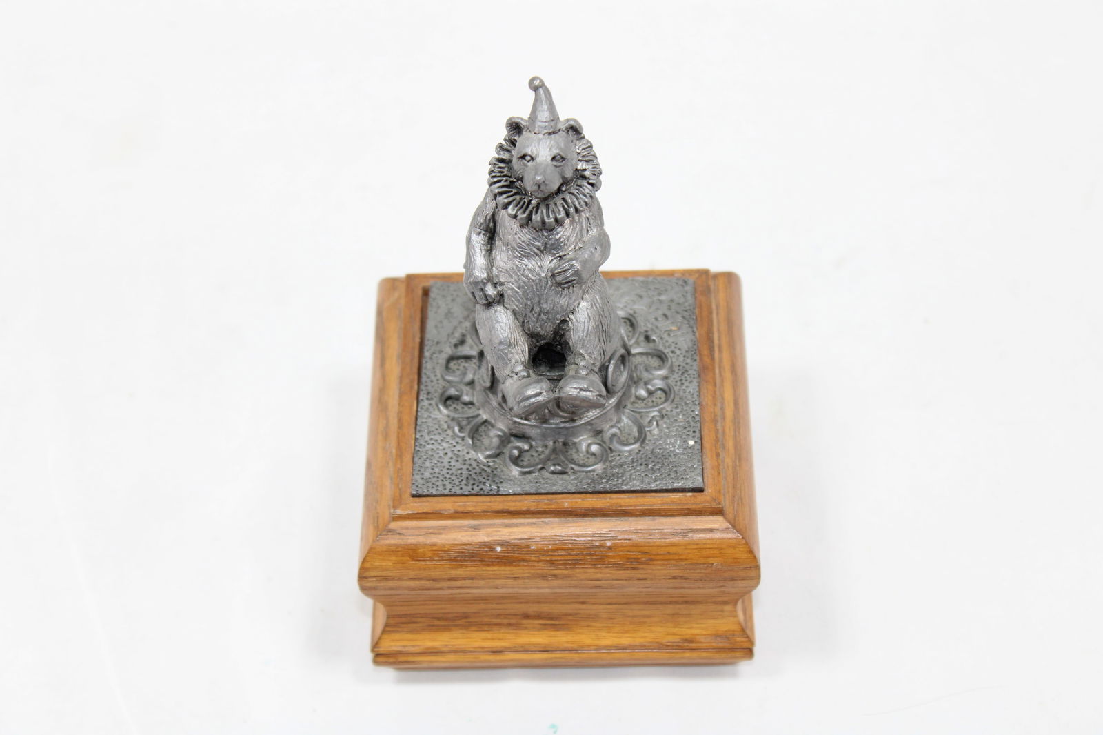 Mike Reiker Vintage Pewter Bear Music Box with Wooden Base and Decorative Accent (1 of 3)
