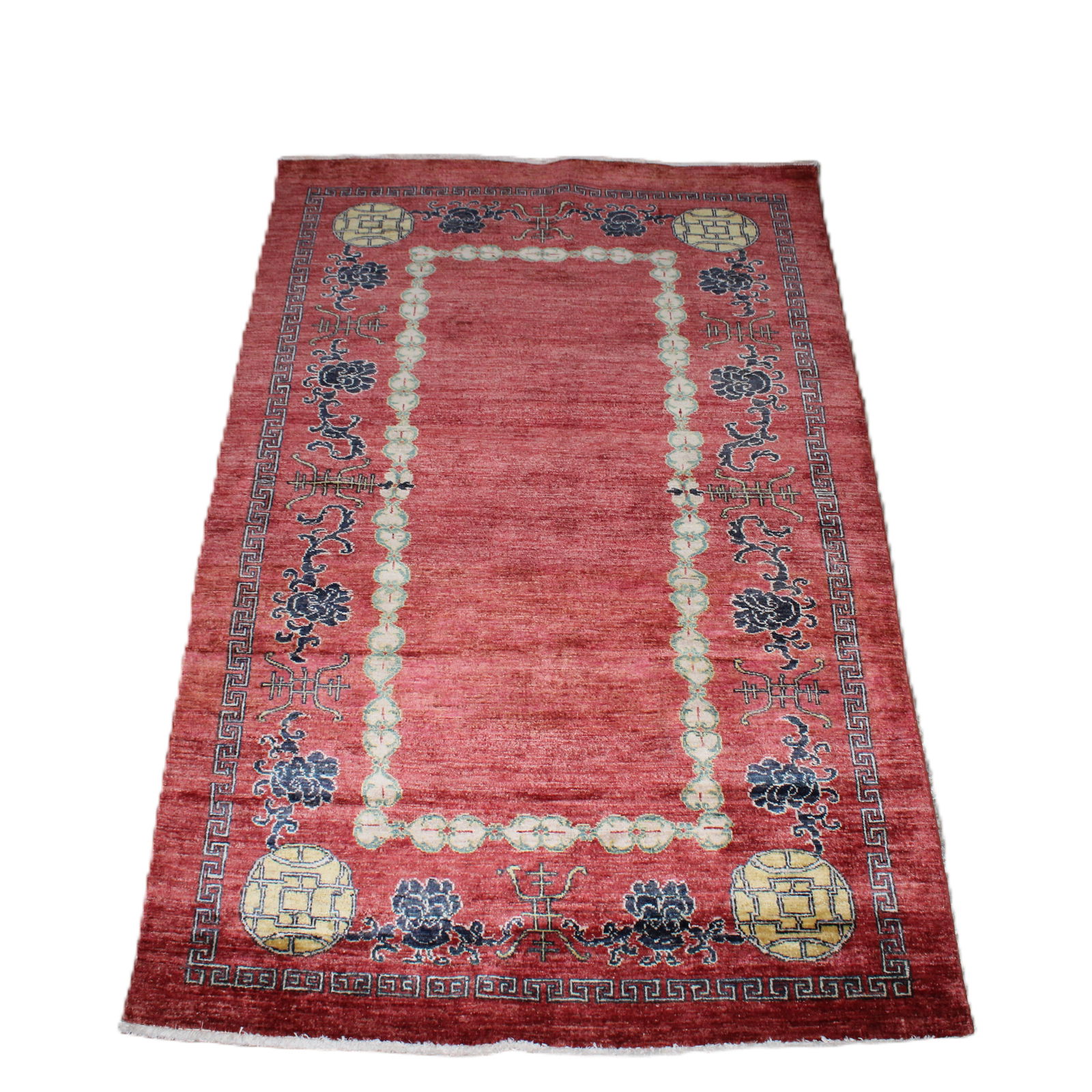 Chinese Peking Style Rug Hand-Knotted Wool Burgundy & Gold Design (1 of 2)