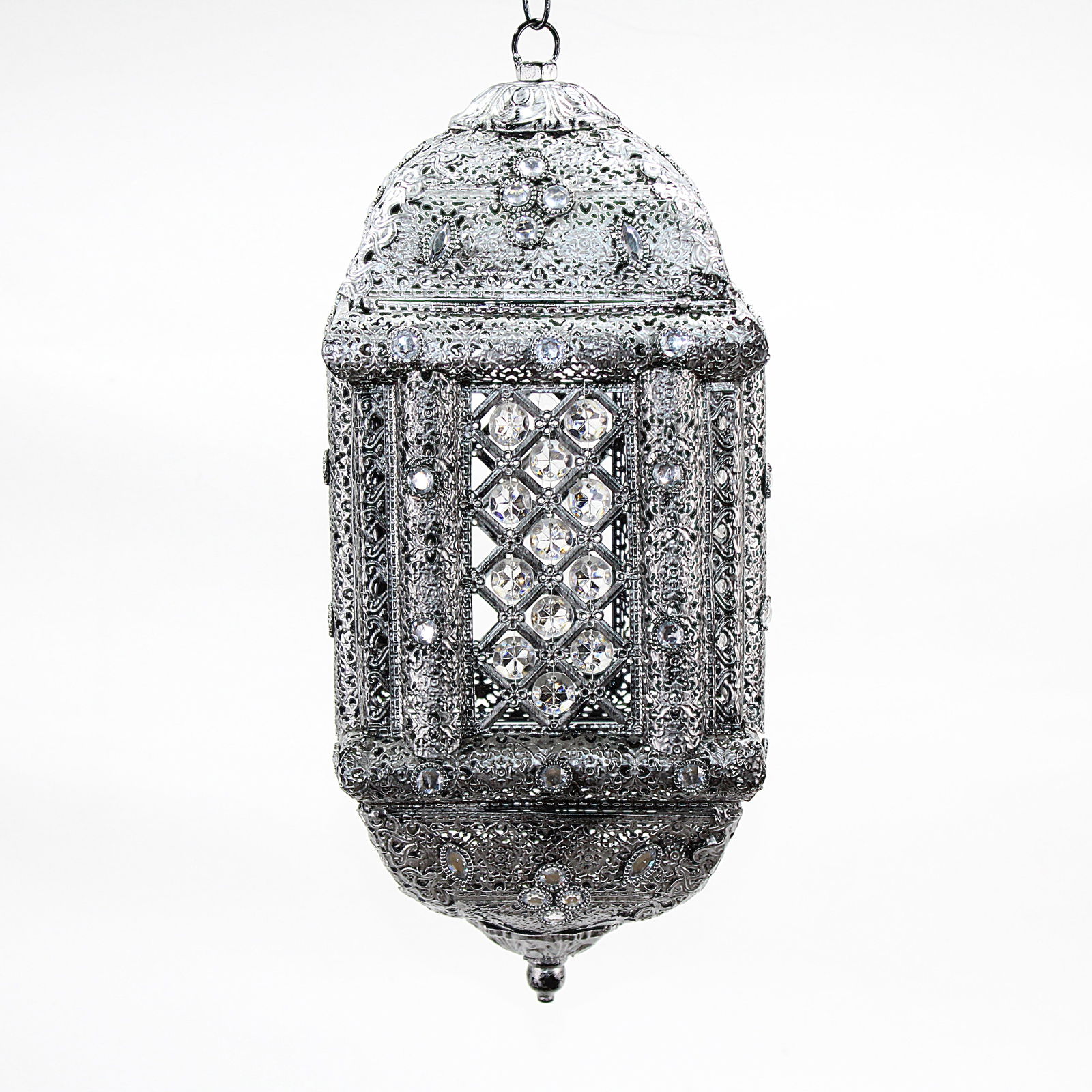 Ornate Moroccan-Style Hanging Lantern with Crystals (1 of 3)