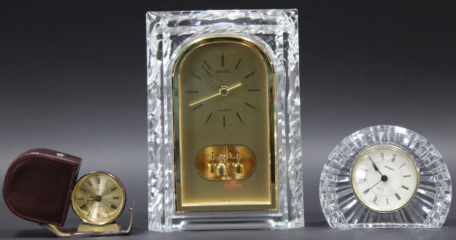 Set of Vintage Tabletop Clocks Including Seiko Crystal and Leather Travel clock (1 of 3)