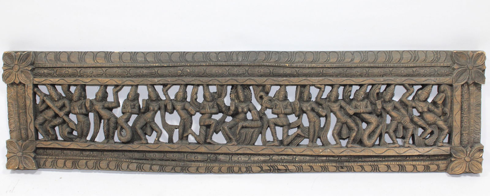 Antique Indonesian Hand-Carved Wooden Wall Panel Traditional Dancing Figures (1 of 2)