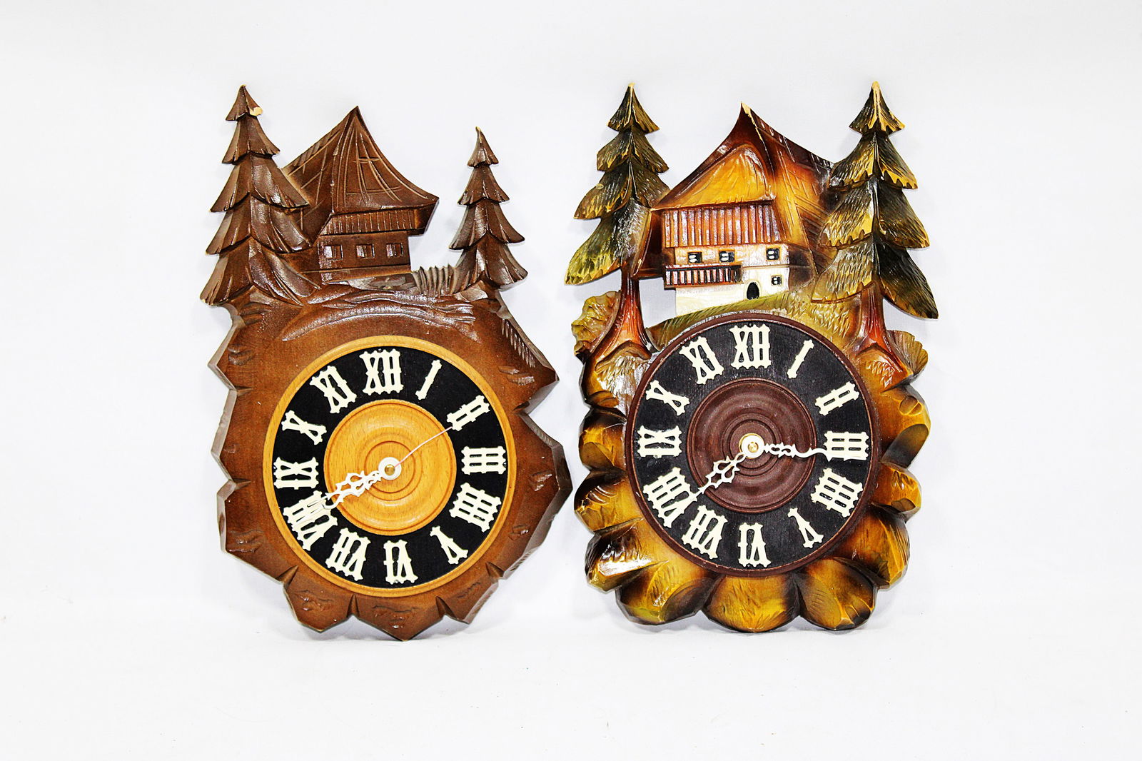 Pair of Vintage Black Forest-Style Chalet Wall Clocks (1 of 3)