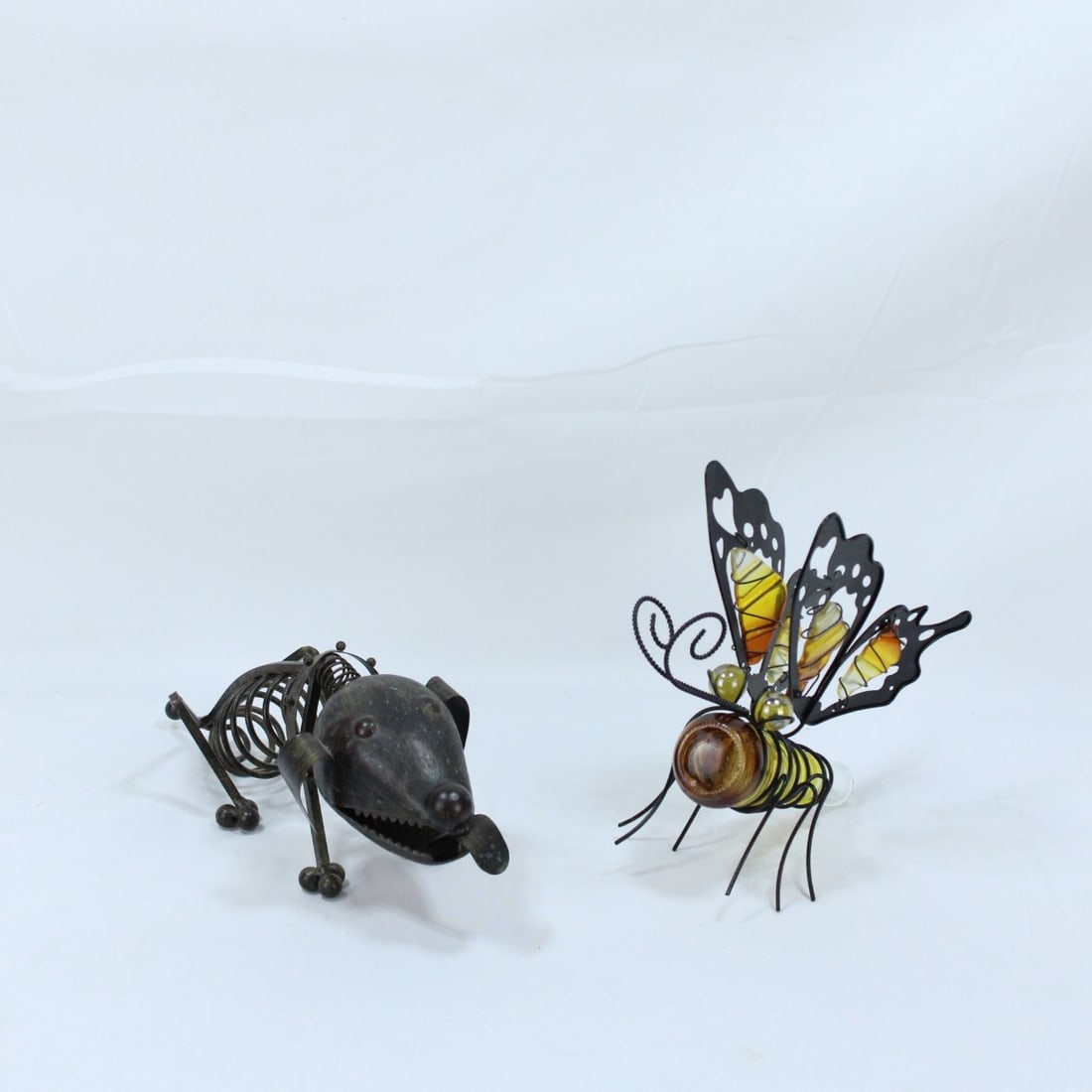 Handcrafted Industrial Metal Dog and Glass Butterfly Art Sculptures (1 of 4)