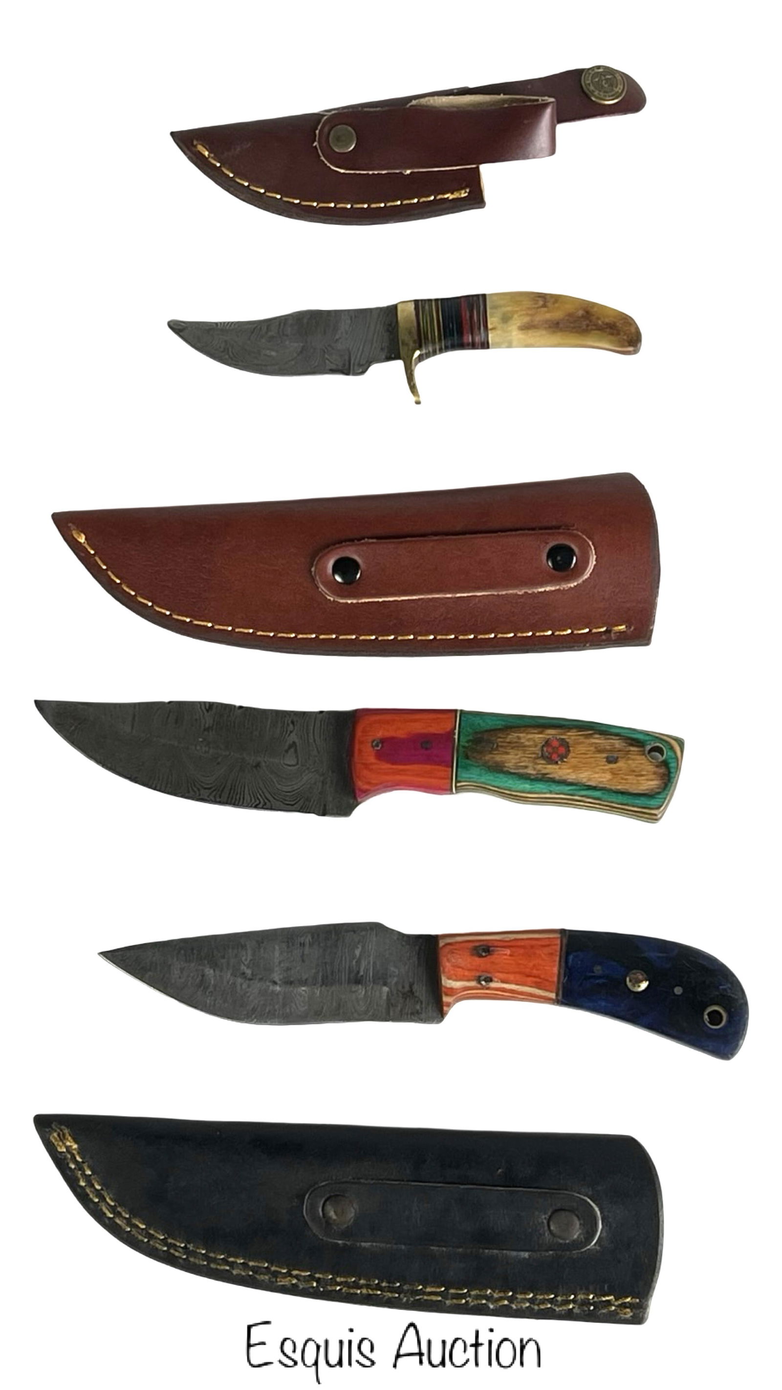 Three Damascus Steel Hunting Skinner Knives (1 of 2)