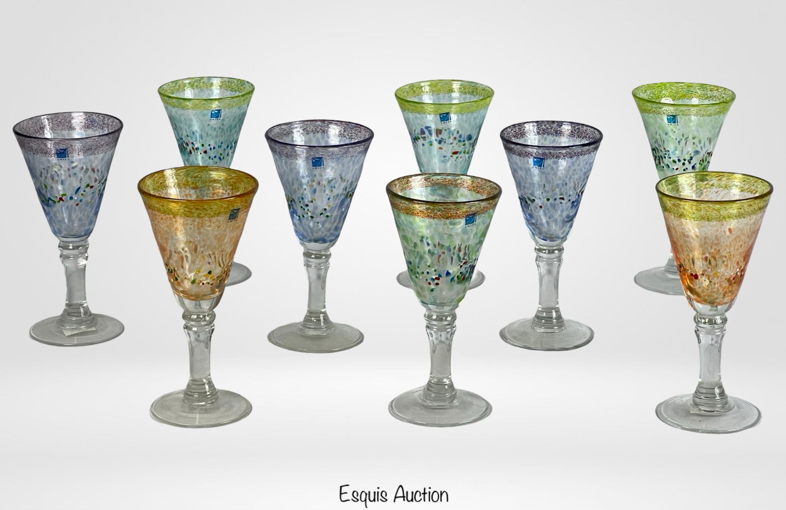 Set of 9 Amici Hand-Blown Art Glass Goblets (1 of 4)