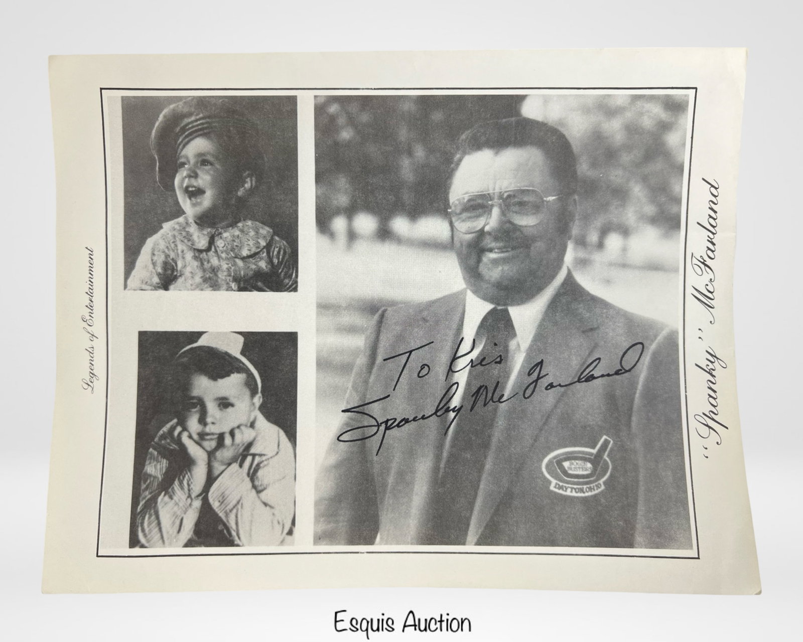 Spanky McFarland Signed Photo with COA: Autographed black and white 11" x 8.5" photograph signed and inscribed by Spanky McFarland, star of Our Gang / The Little Rascals. The photo features a collage of images from his childhood and later y
