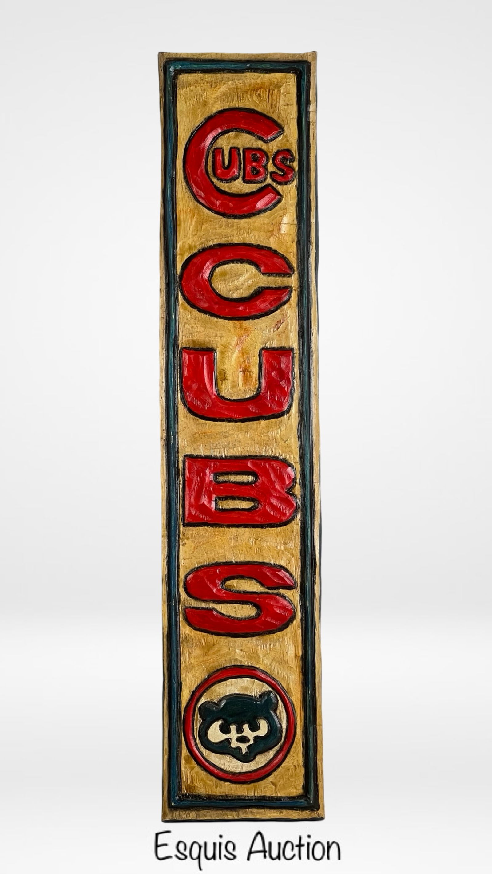 Hand-Carved Cubs Wooden Wall Plaque 36"x8.7" (1 of 3)