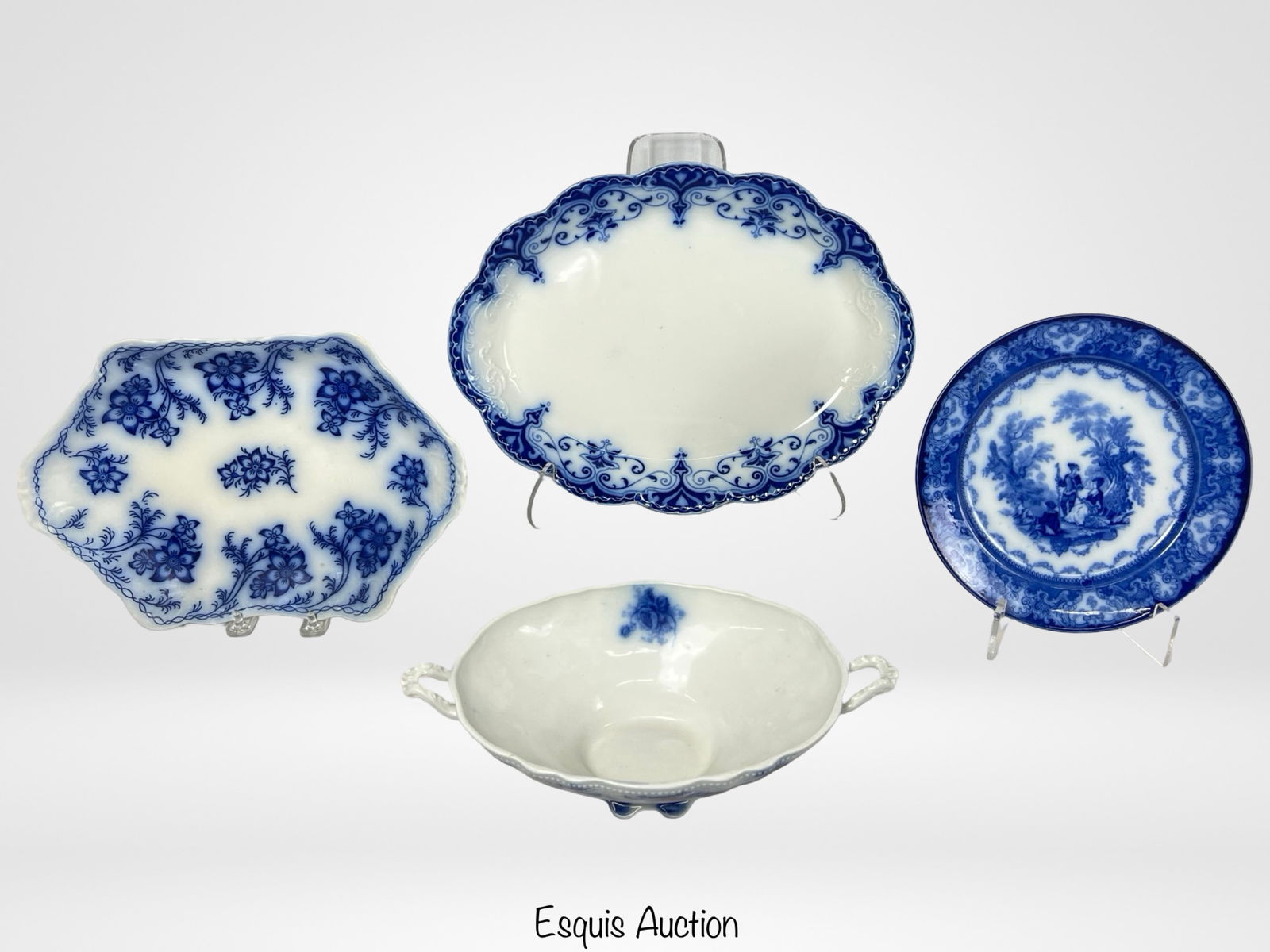 19th C English Flow Blue Porcelain Platters & Bowl (1 of 13)